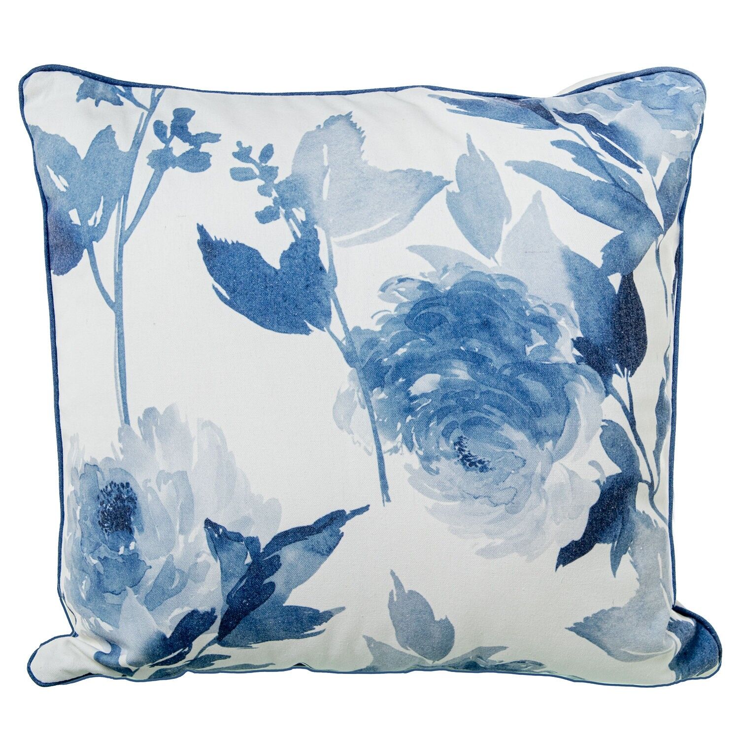 Kissen 45x45cm weiß mit blauen Blumen 80% Polyester 20% Baumwolle 45x45cm, mit Reißverschluss ST50652