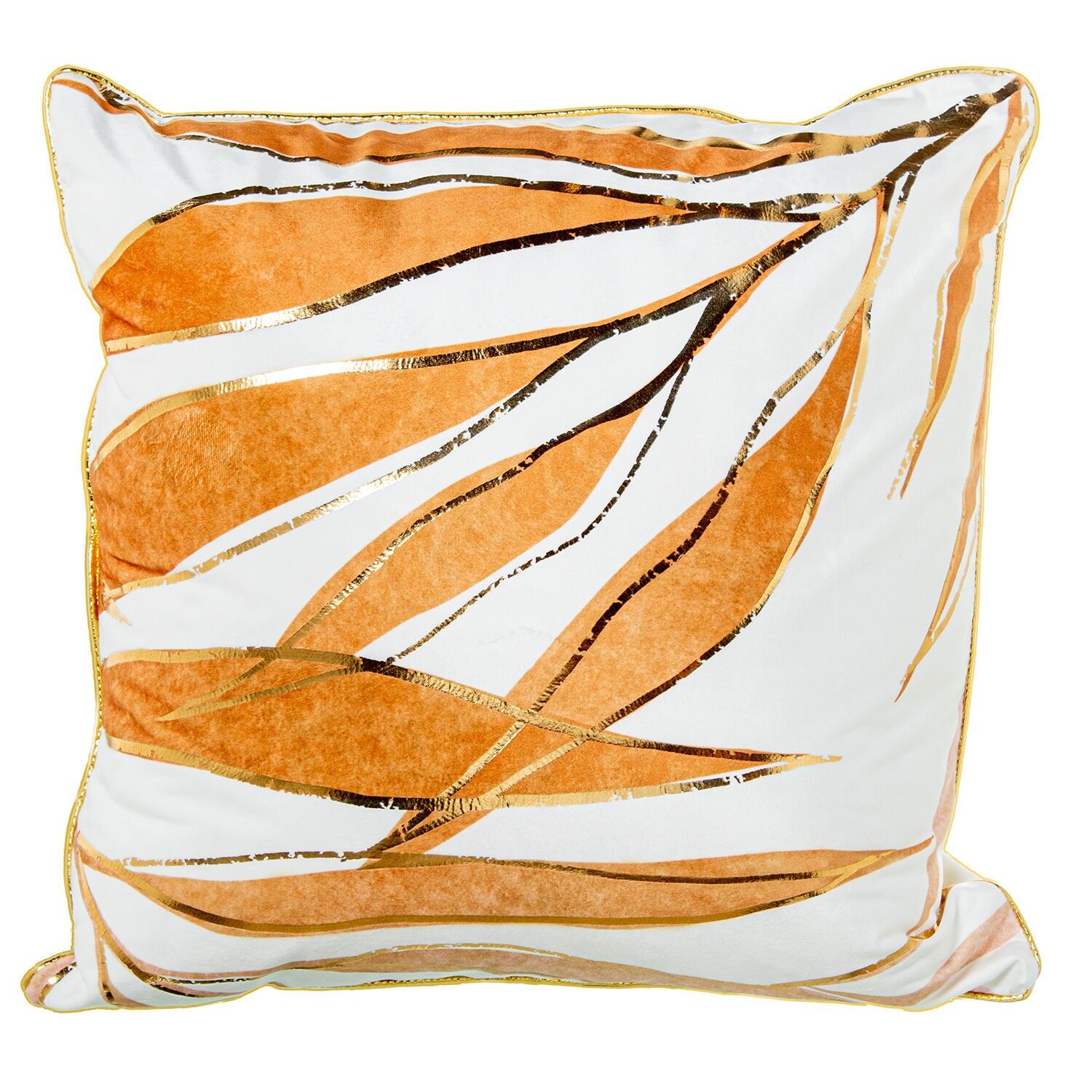 Kissen 45x45cm, weißer Samt, braune Blätter, 100% Polyester, 45x45cm, mit Reißverschluss, ST50663