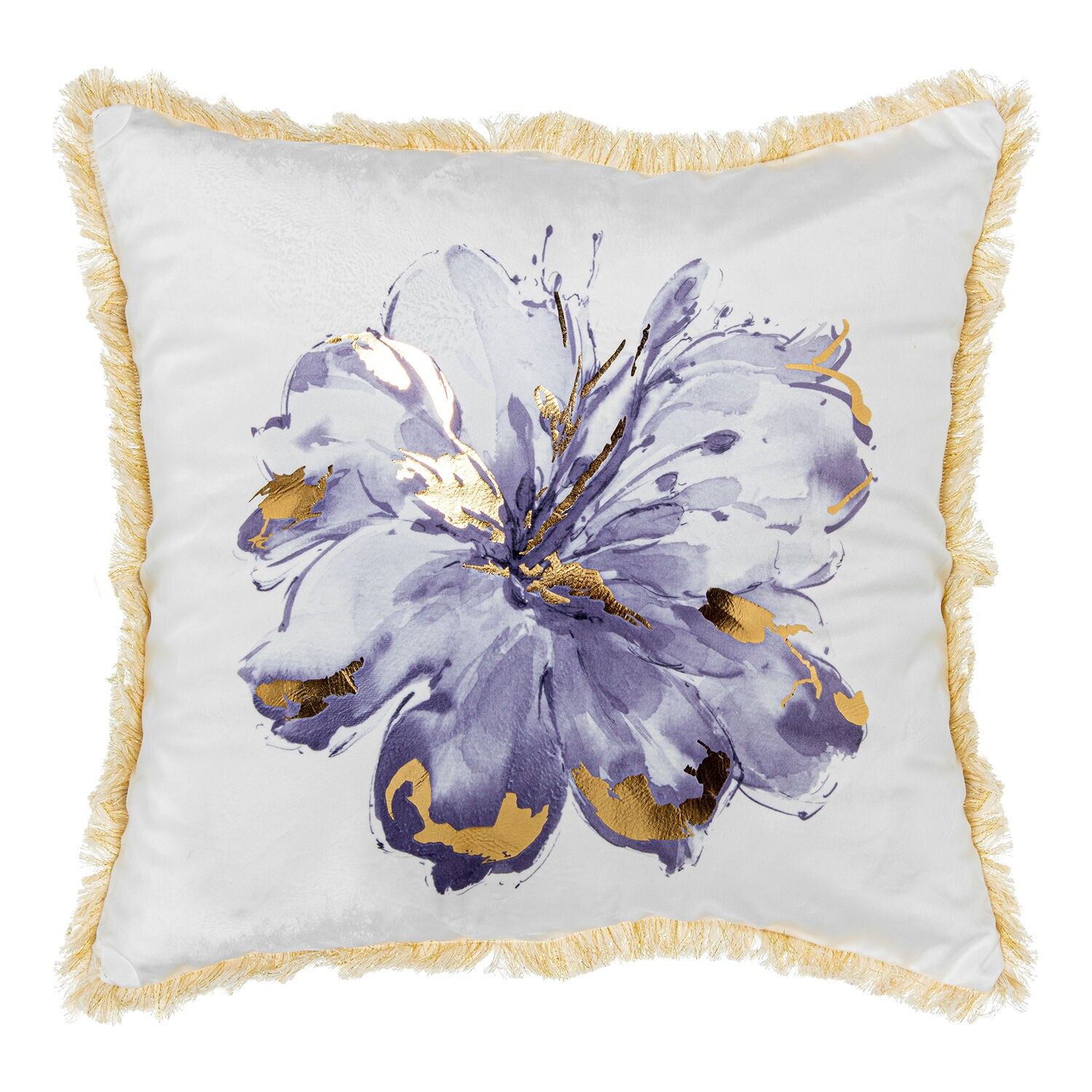 Kissen 45x45cm weißer Samt mit violetter Blume, 100% Polyester, 45x45cm, mit Reißverschluss ST50665