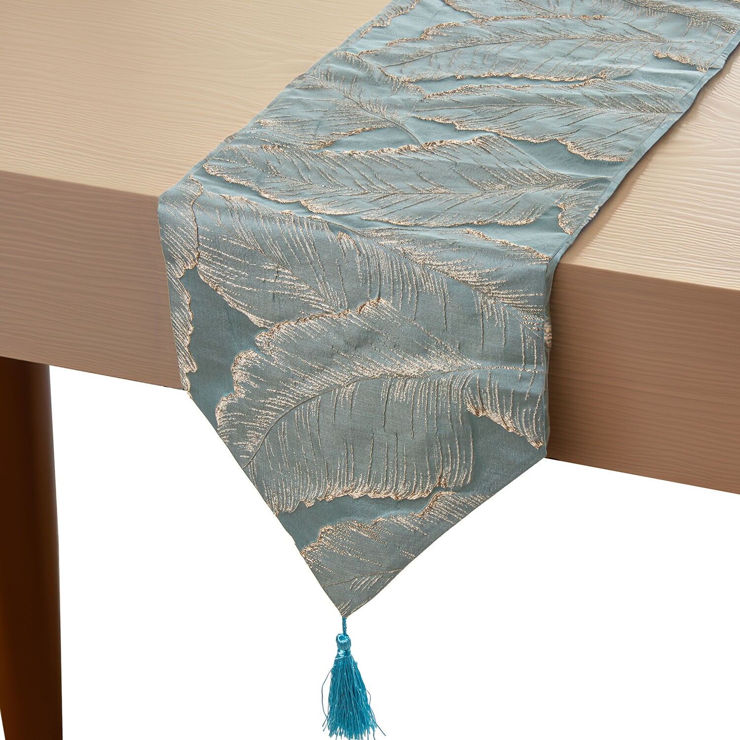 Tischläufer 30x180cm blau mit braunen Blättern 100% Polyester 30x180cm ST50659