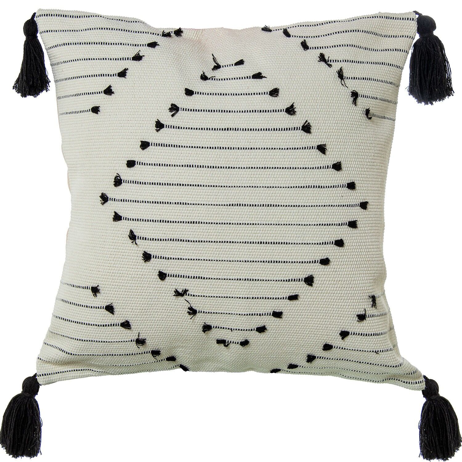 Kissen 45x45cm weiß, schwarz 100% Baumwolle mit Quasten 45x45cm, mit Reißverschluss ST50683