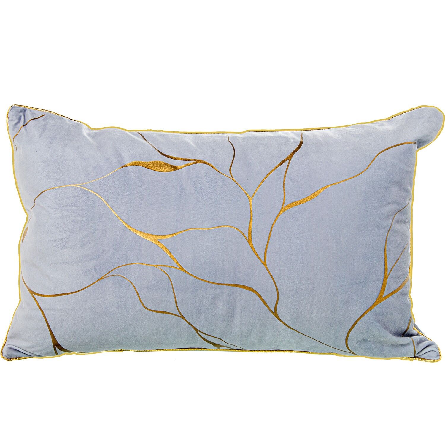 Kissen 50x30cm grauer Samt, goldfarbenes 100% Polyester 50x30cm, mit Reißverschluss ST50691