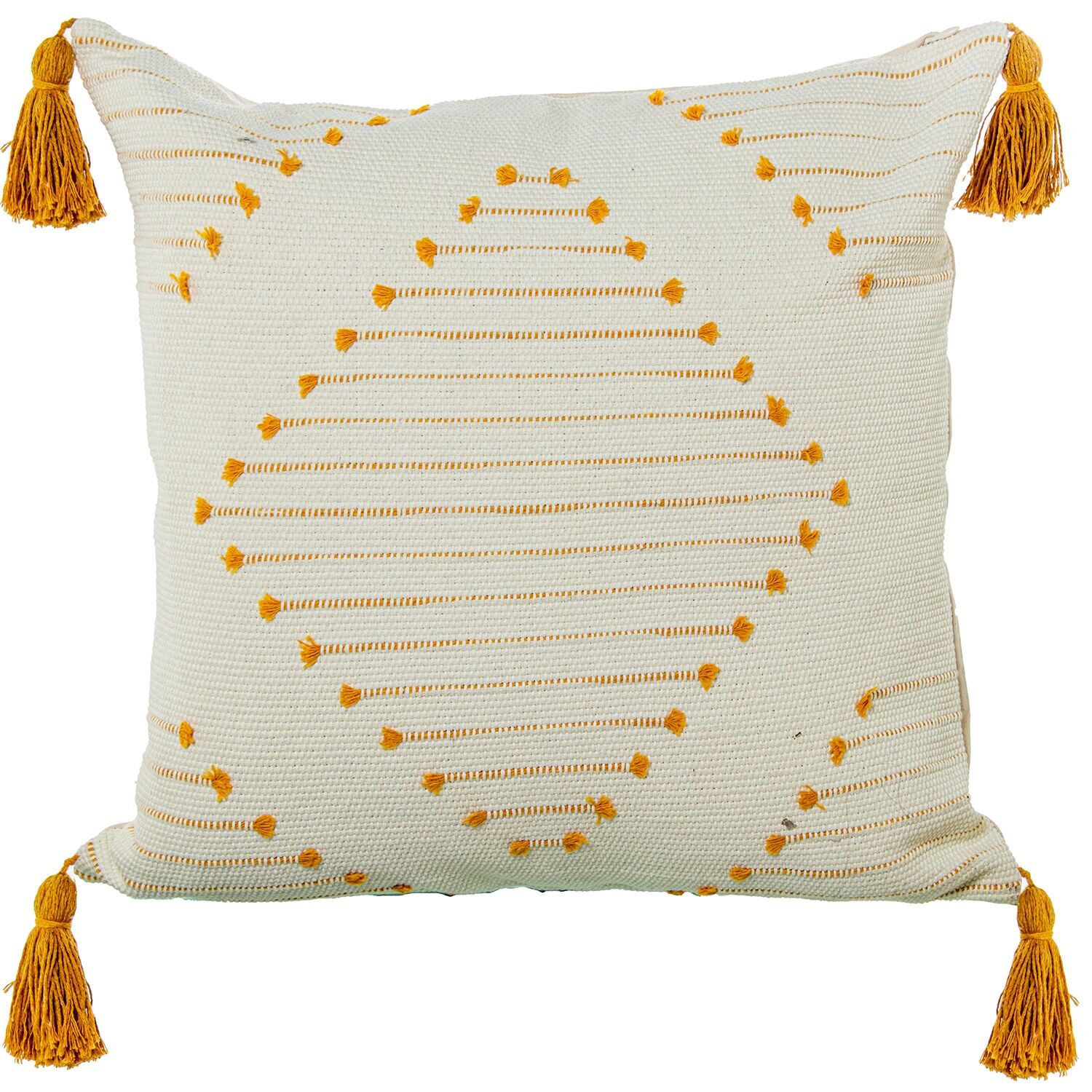 Kissen 45x45cm creme, gelb 100% Baumwolle mit Quasten 45x45cm, mit Reißverschluss ST50685