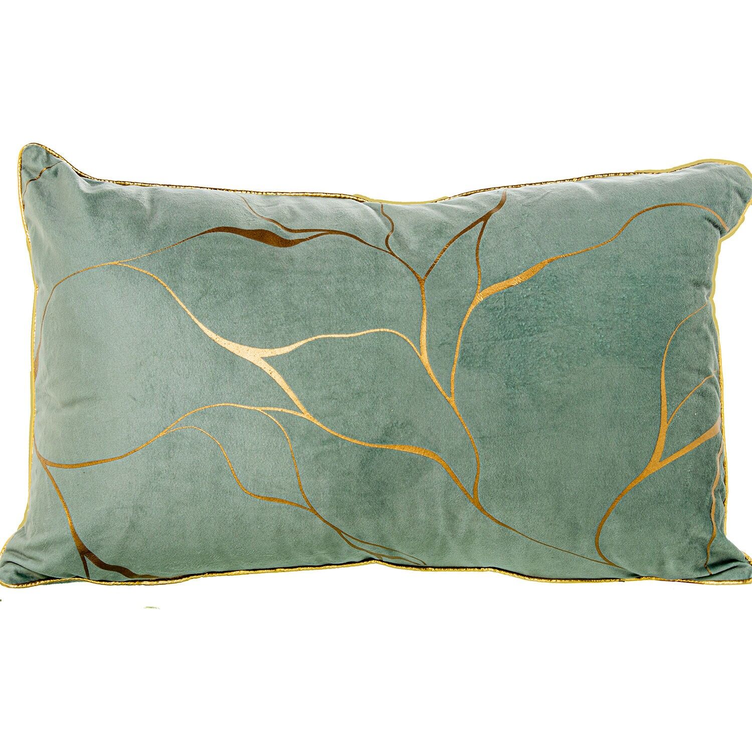 Kissen 50x30cm grüner Samt, goldfarbenes 100% Polyester 50x30cm, mit Reißverschluss ST50694