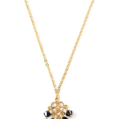 Short gold necklace with black crystals