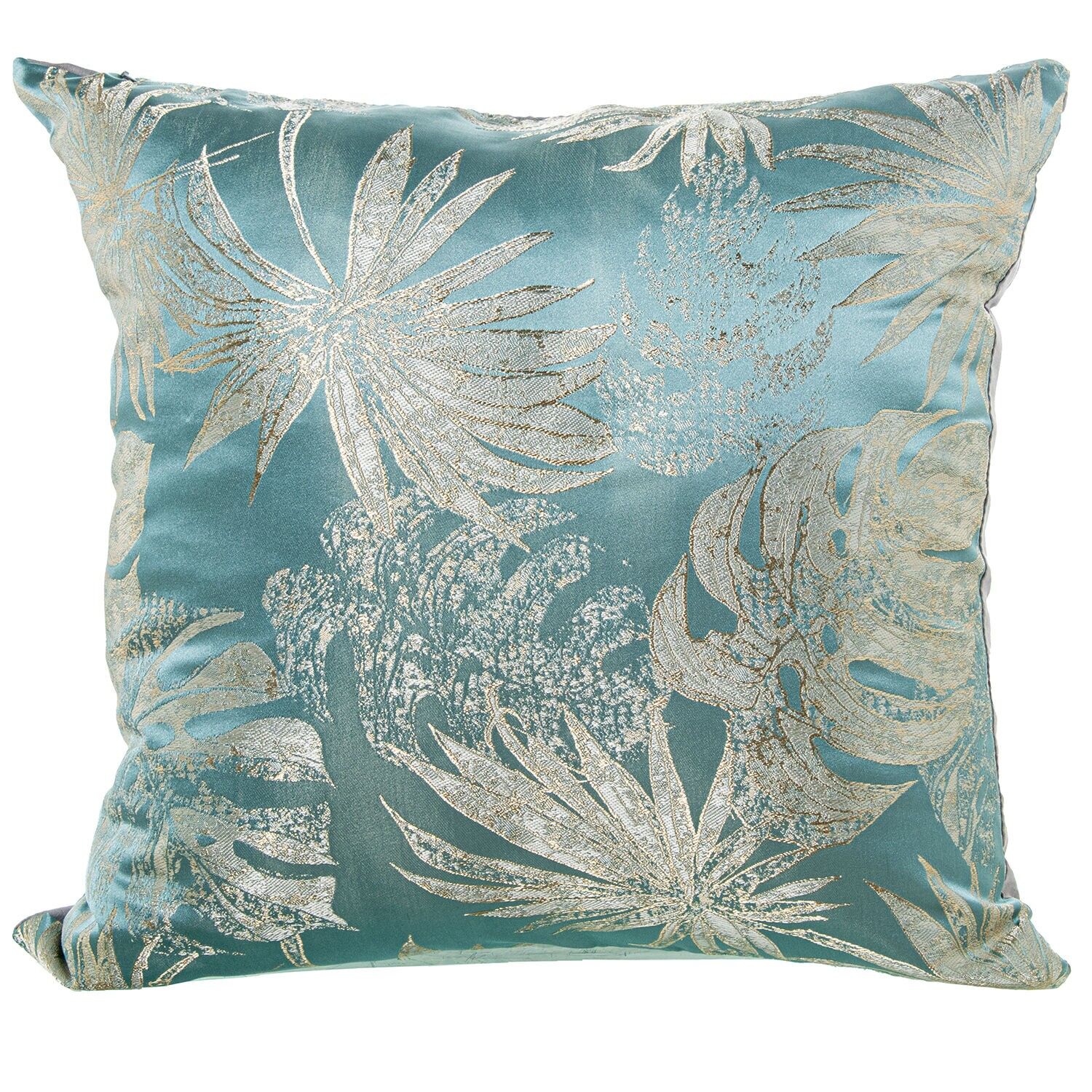 Kissen 45x45cm blau 100% Polyester Blattdekor 45x45cm, mit Reißverschluss ST50729