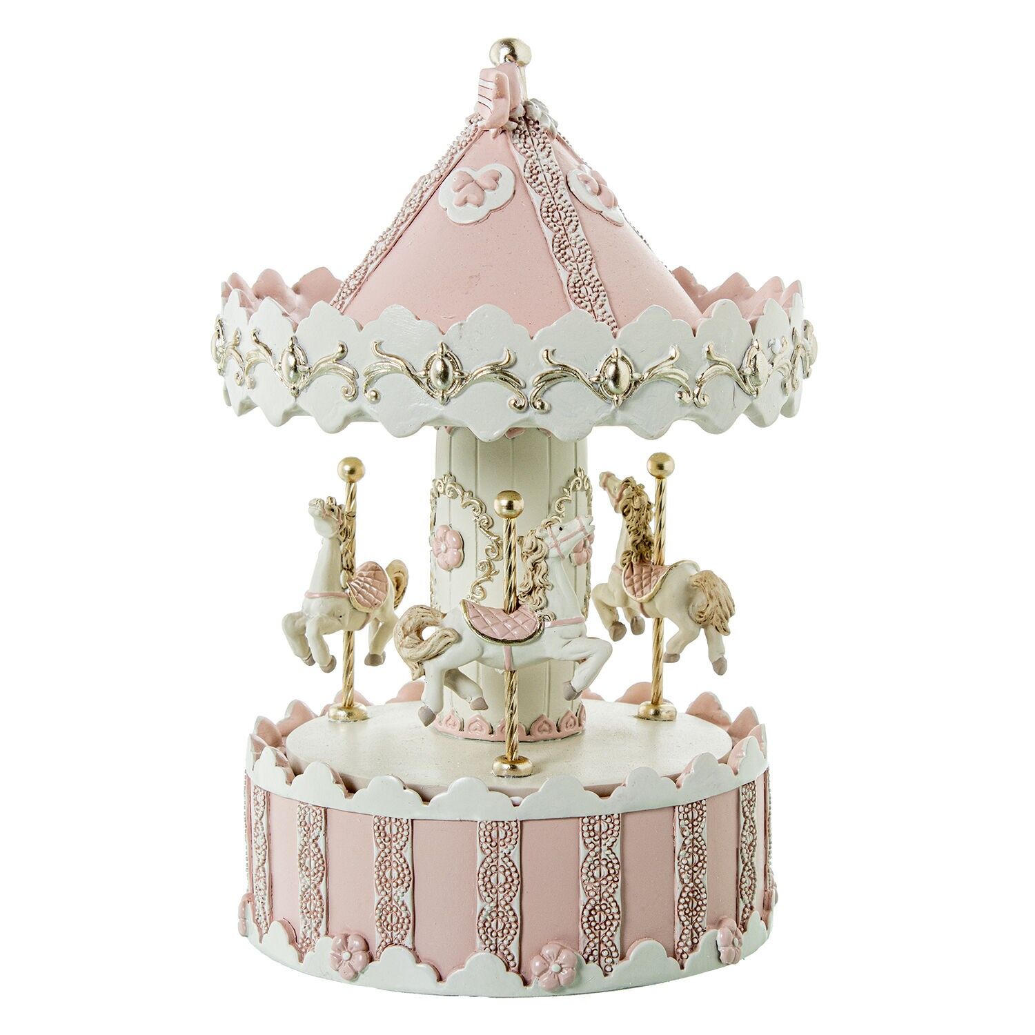 Rosa musikalisches Karussell aus Kunstharz, 12 x 19 cm, Aufziehmechanismus ST50762