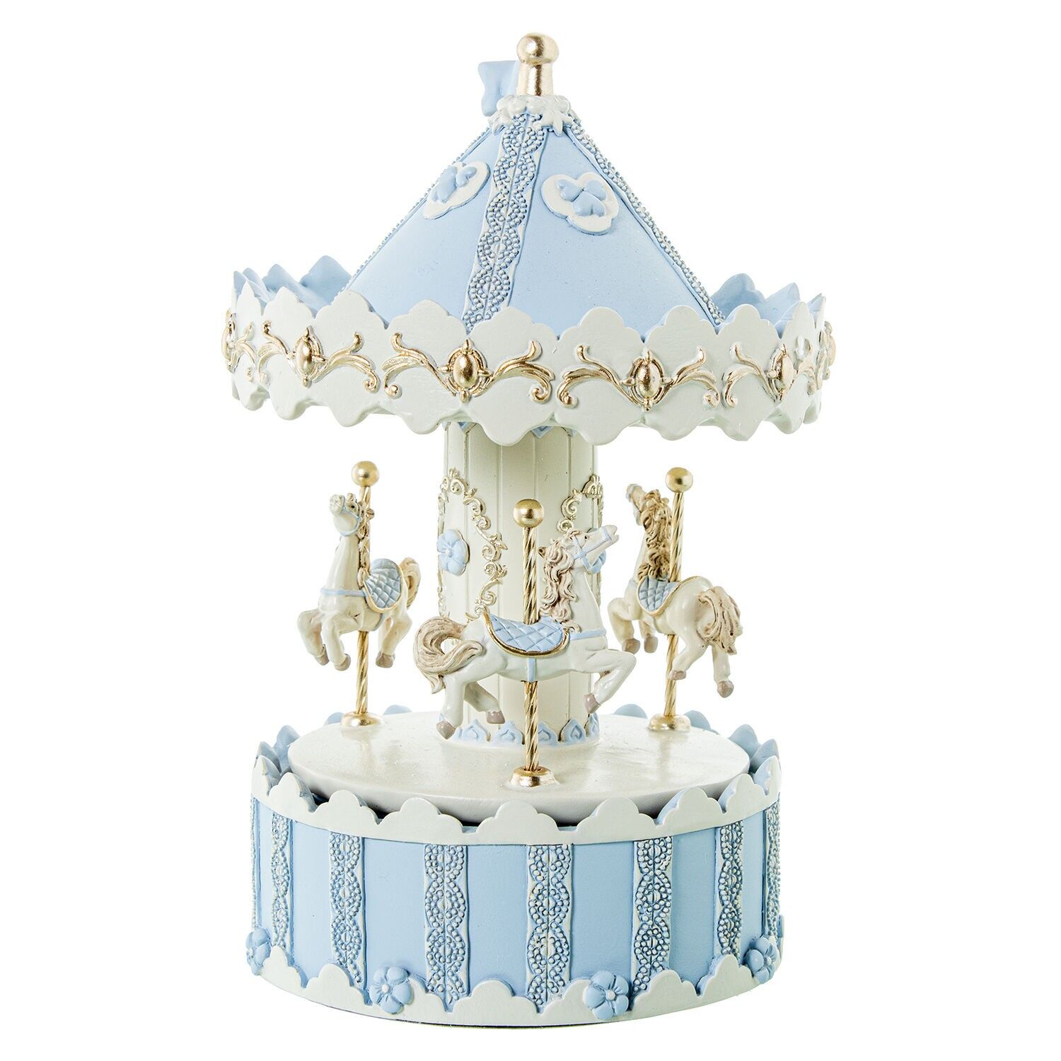 Blaue musikalische Karussellfigur aus Kunstharz, 12 x 19 cm, Aufziehmechanismus, ST50763