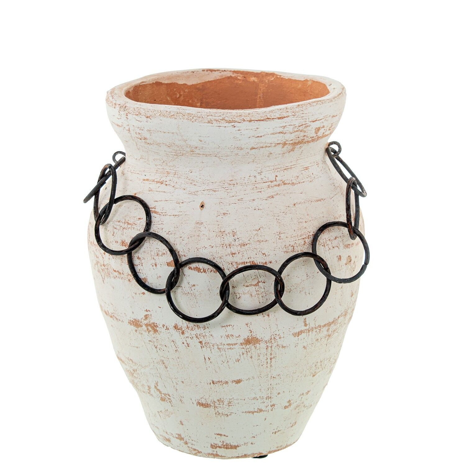 Weiße Keramikvase mit Metallringen, 20,5 x 20 x 25,5 cm, ST50773