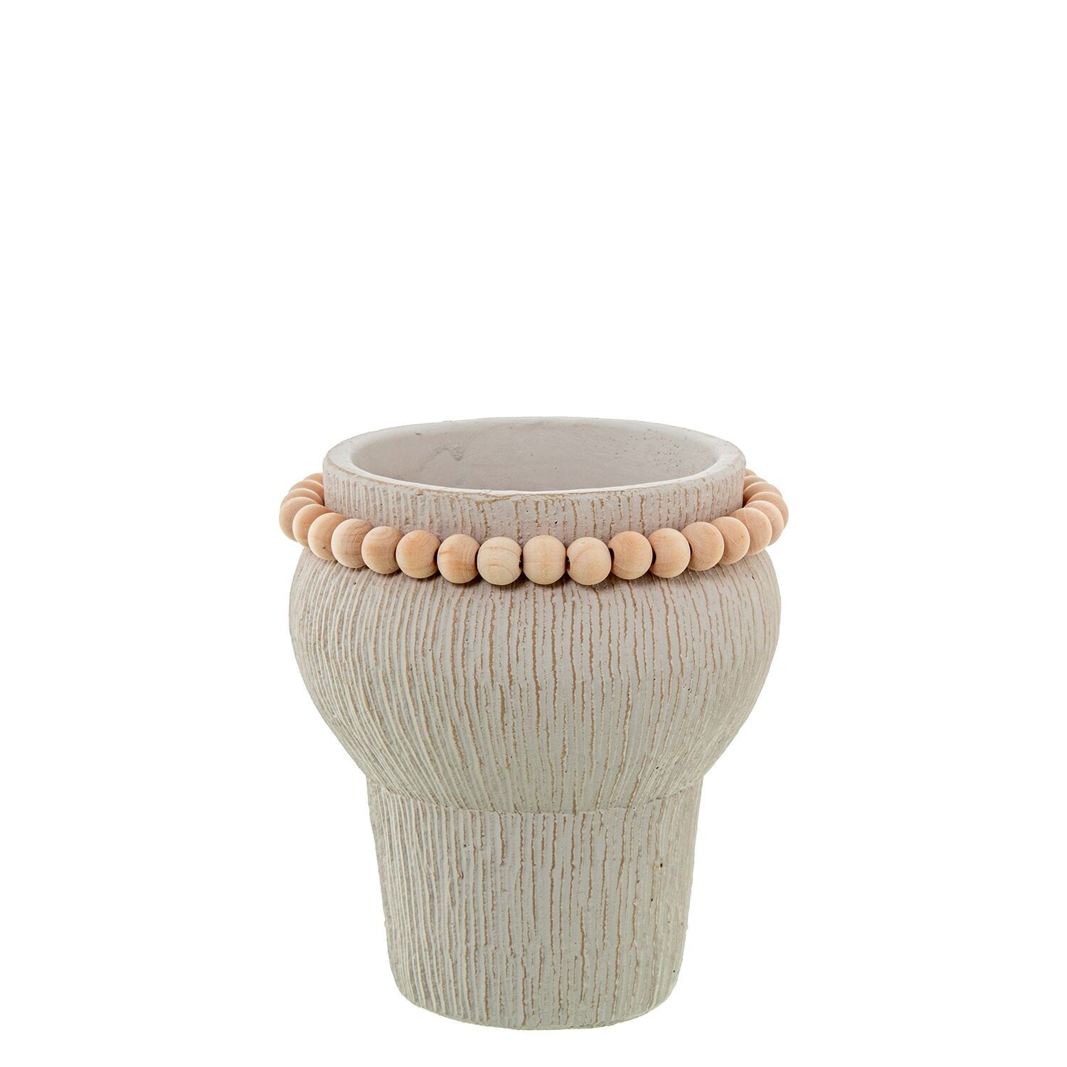 Weißer Keramikblumentopf mit Holzkugeln 13x15cm ST50792