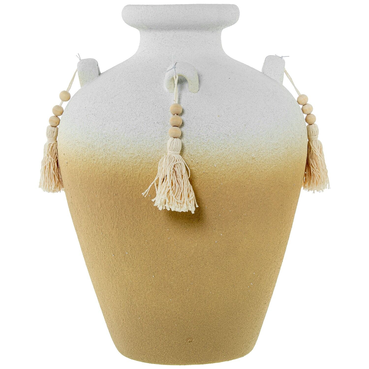 Weiße Keramikvase, Steingut mit Quasten, 22 x 30 cm, ST50802