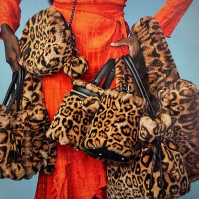 Fun faux fur leopard handbags, purses and shopping bag