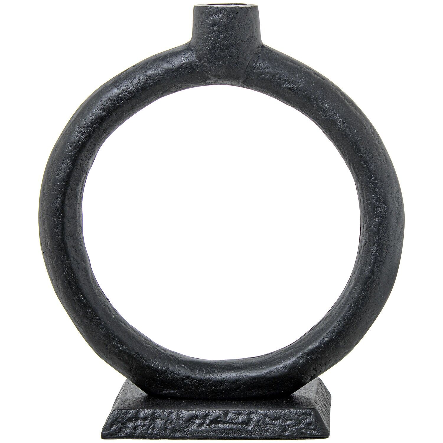 Schwarzer Aluminium-Kerzenständer mit Ring, 22 x 8 x 24 cm, für 2 cm Kerzen, ST53057