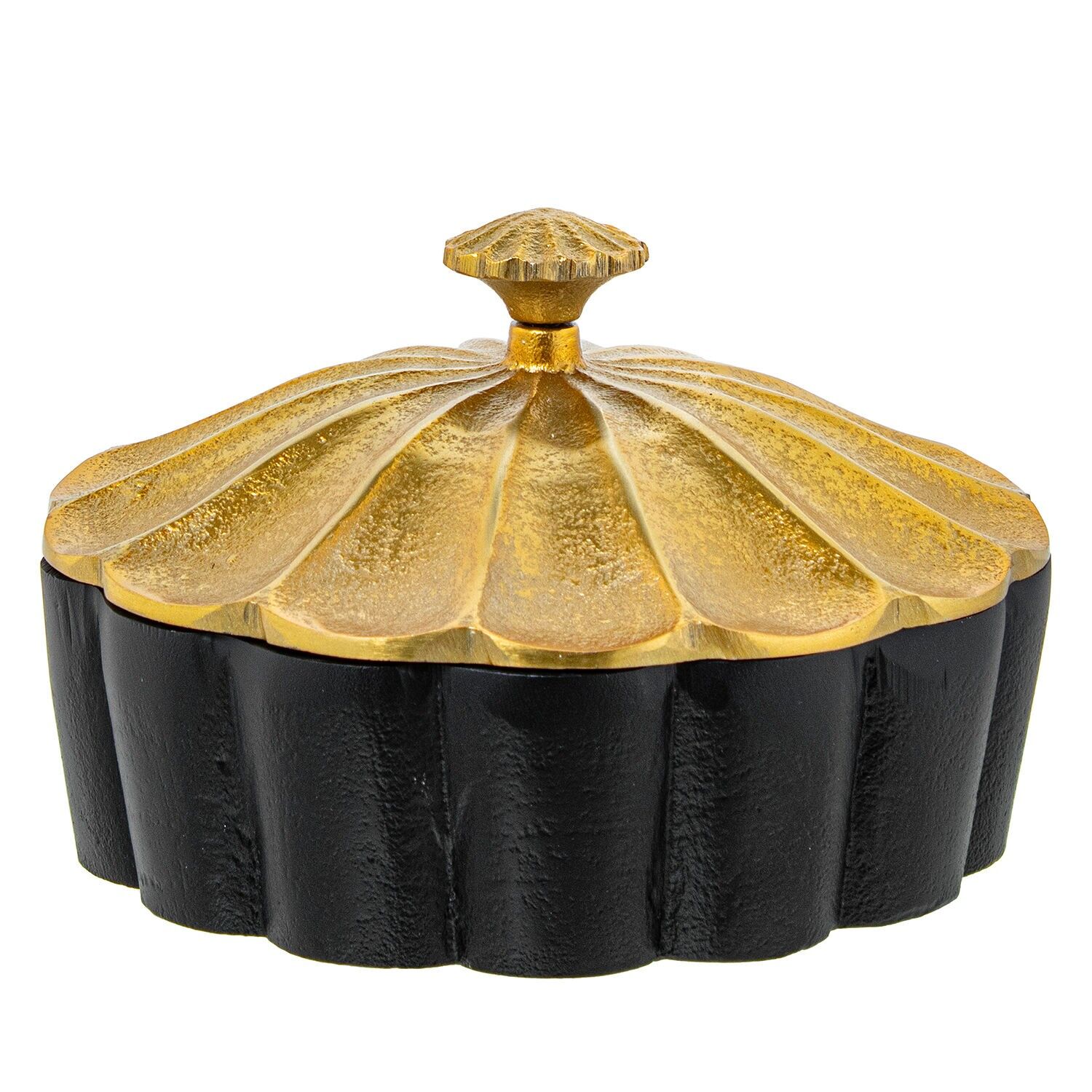 Runde schwarze Aluminiumbox mit goldenem Deckel, 17 x 11 cm, ST53054