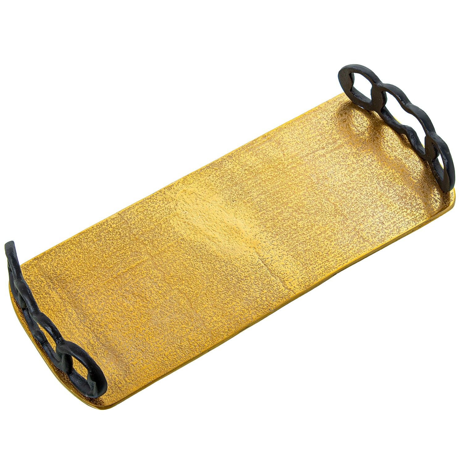 Rechteckiges Tablett aus goldfarbenem Aluminium mit schwarzen Griffen, 43 x 18 x 9 cm, ST53060