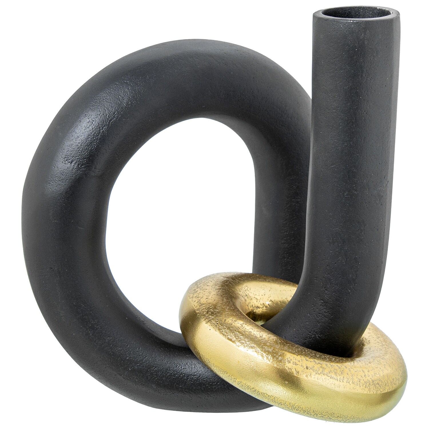 Schwarze Aluminiumvase mit goldenem Ring, 20 x 17 x 22 cm, ST53087