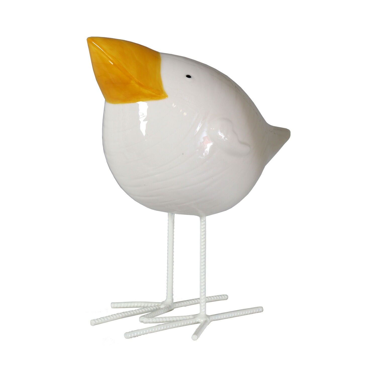 Weiße Keramik-Vogelfigur mit gelbem Schnabel, 25 x 17 x 30 cm ST54087