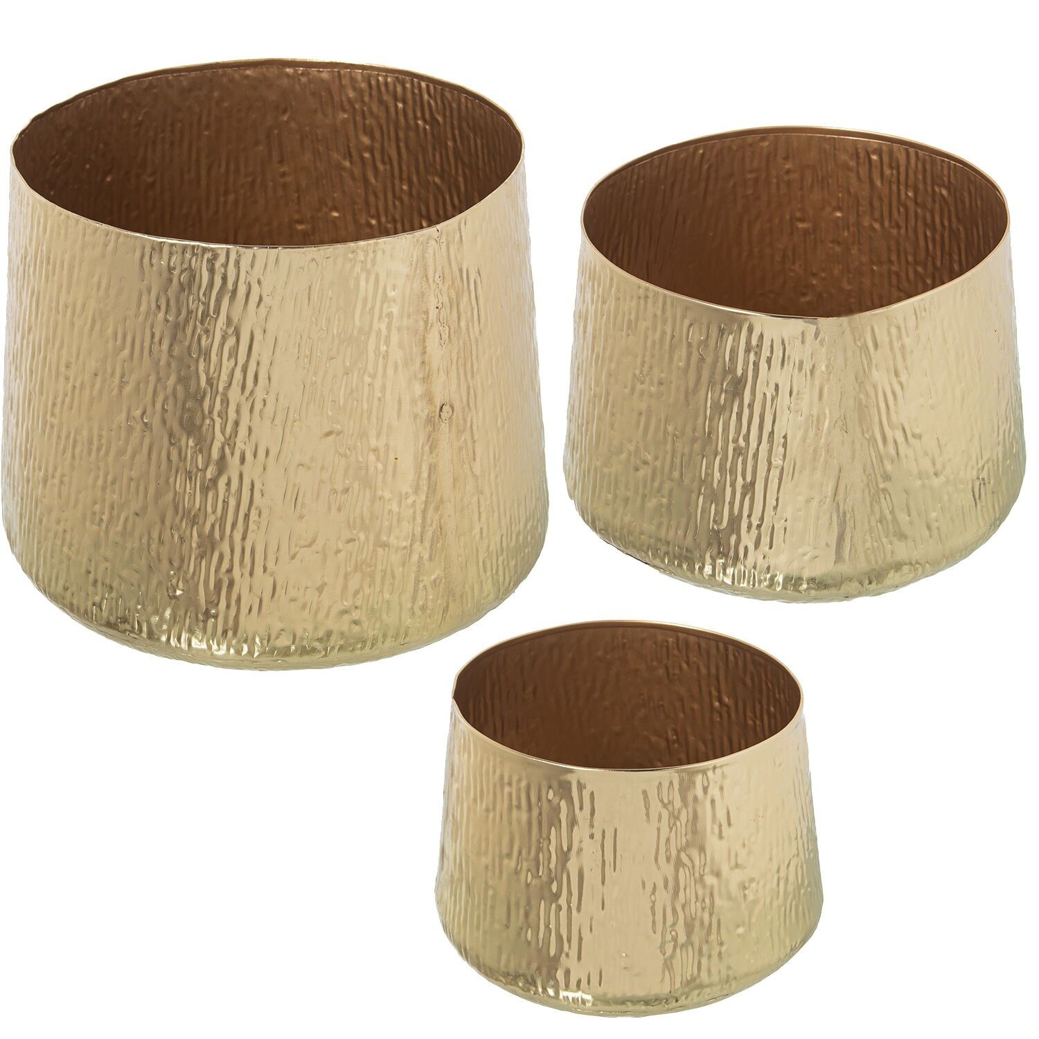 Set mit 3 goldenen Metallpflanzgefäßen 26x26x24 und 21x21x18 und 16x16x15cm ST60972