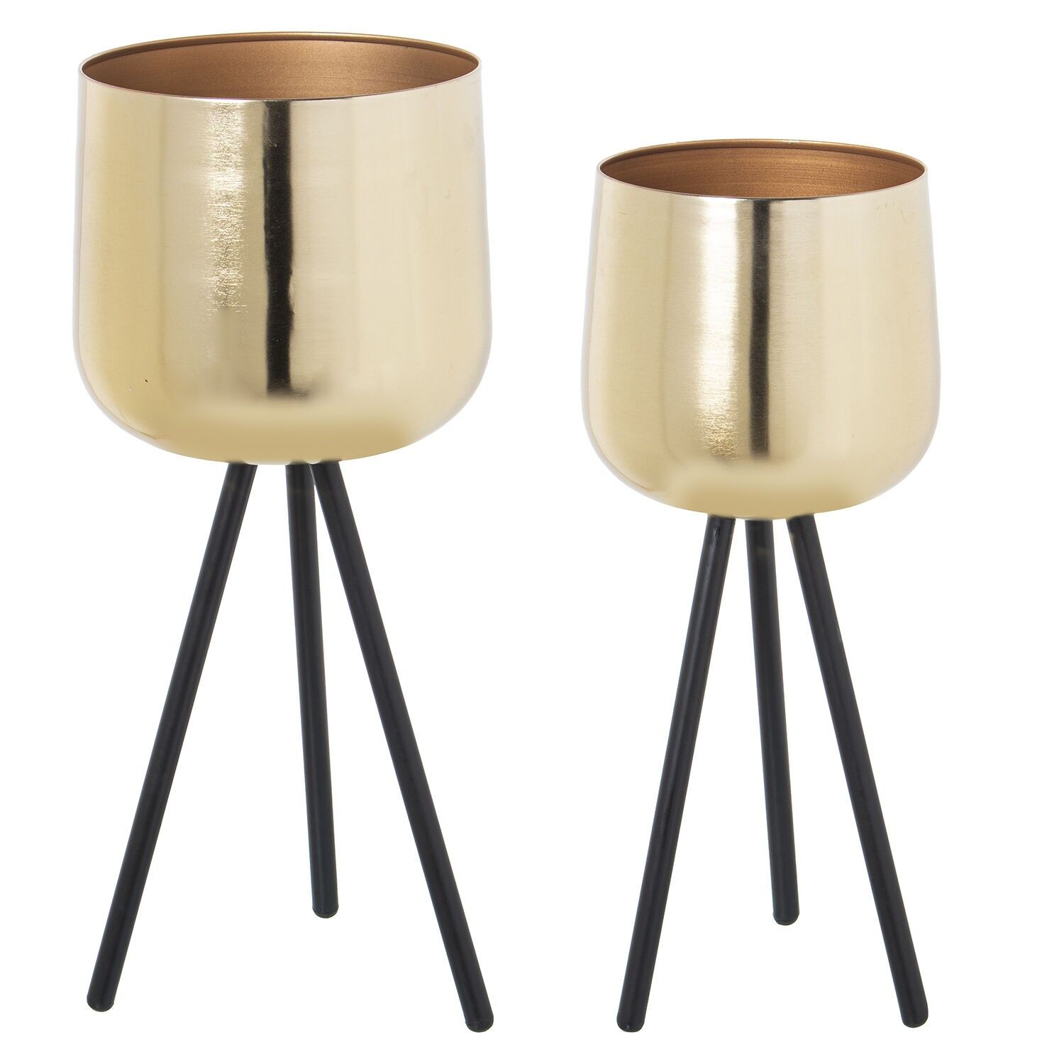 Set aus 2 goldfarbenen Metallpflanzgefäßen mit schwarzem Sockel, 25 x 64 cm und 21 x 53 cm ST60964