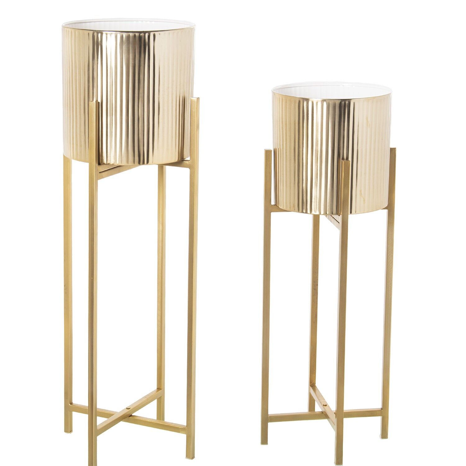 Set aus 2 goldenen Metallpflanzgefäßen 28x28x91 und 25x25x76cm ST60971