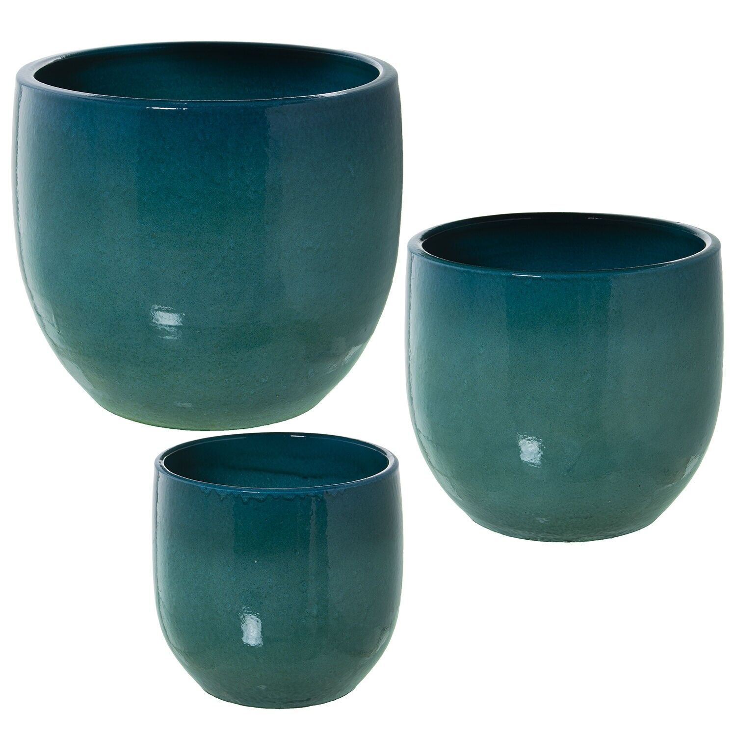 Set mit 3 blauen Keramik-Blumentöpfen 28x30cm, 24x25cm und 19x20cm ST60437