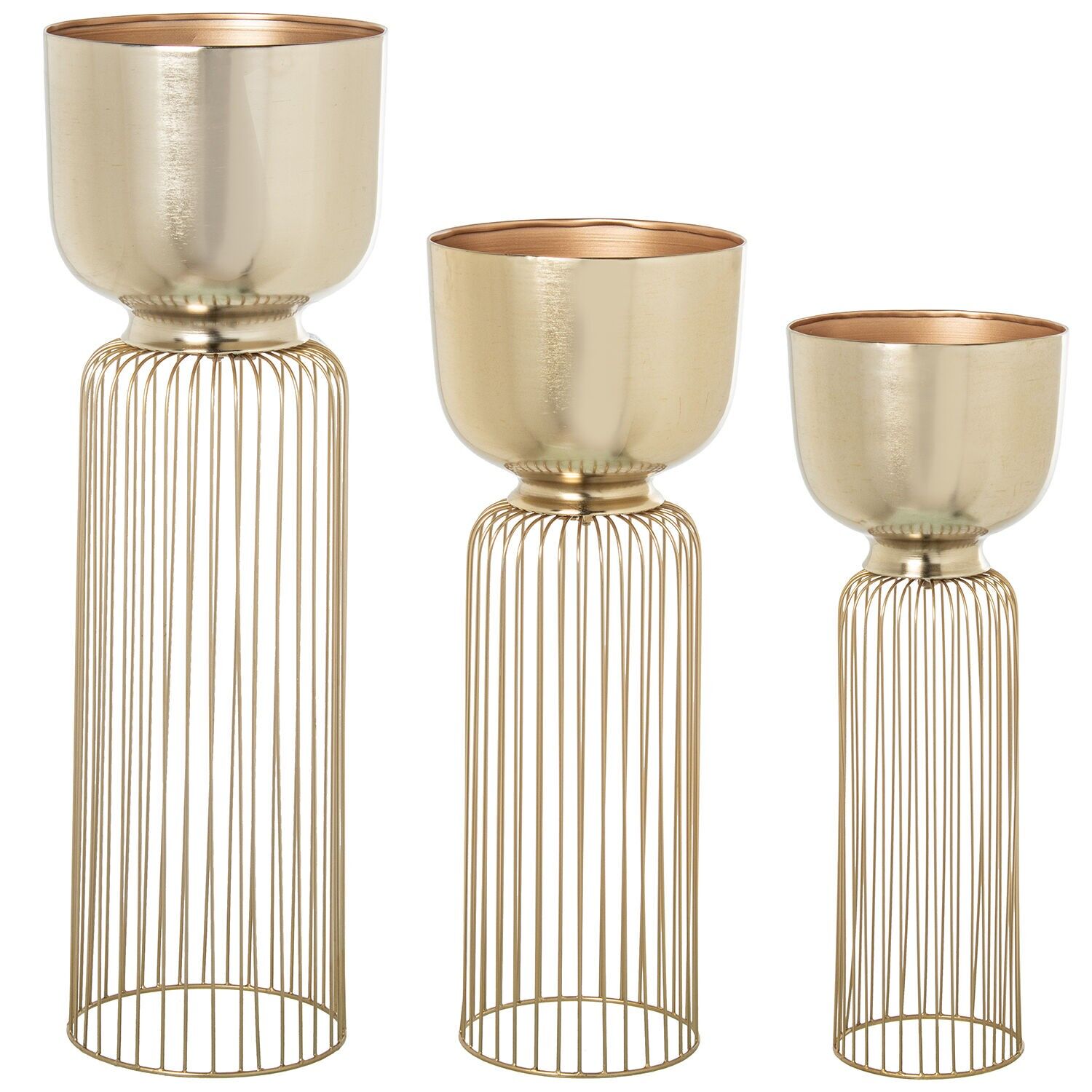 Set aus 3 goldenen Metallpflanzgefäßen 28x84cm, 26x58cm und 23x62cm ST61220