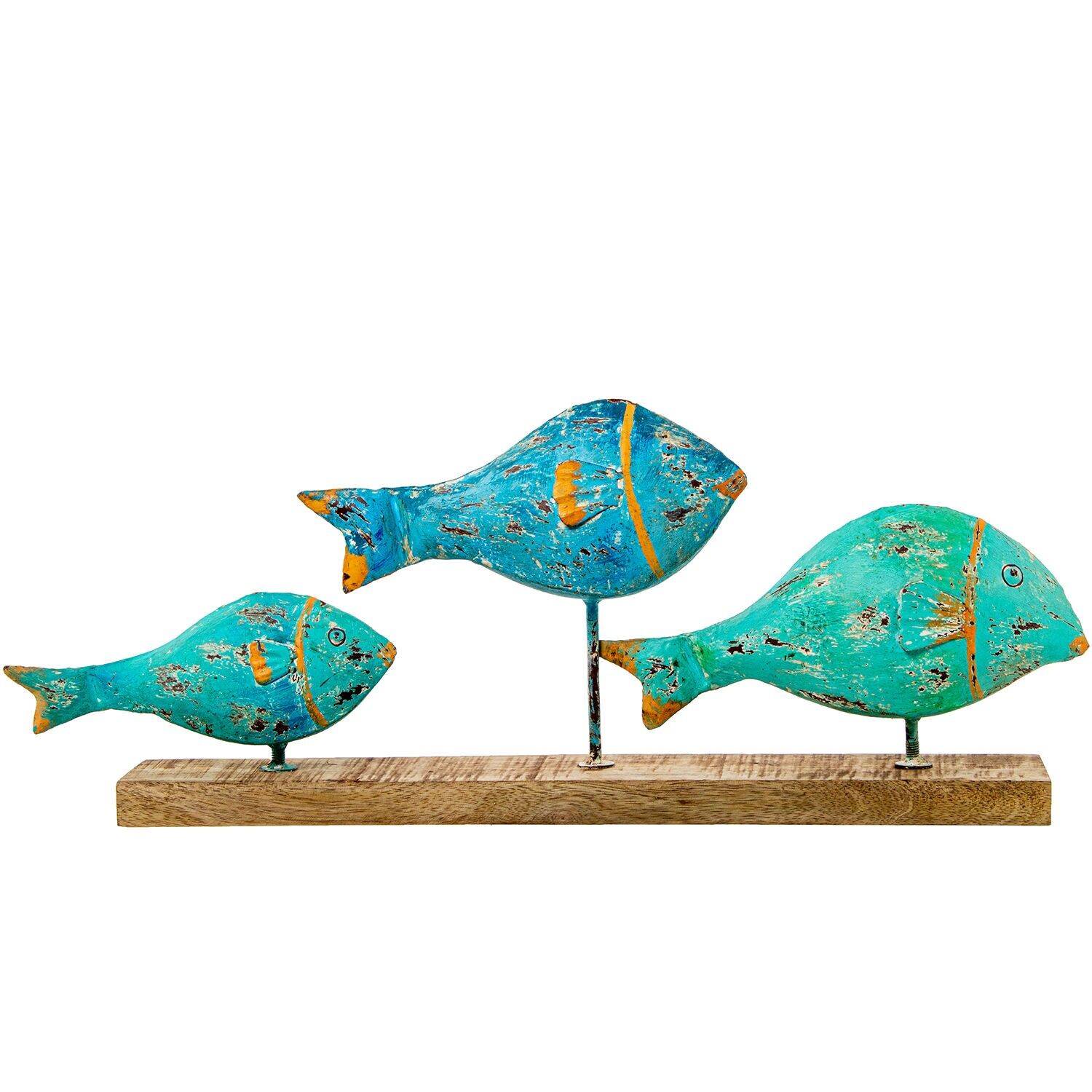 Figura 3 peces hierro con base madera 72x10x28cm ST61333