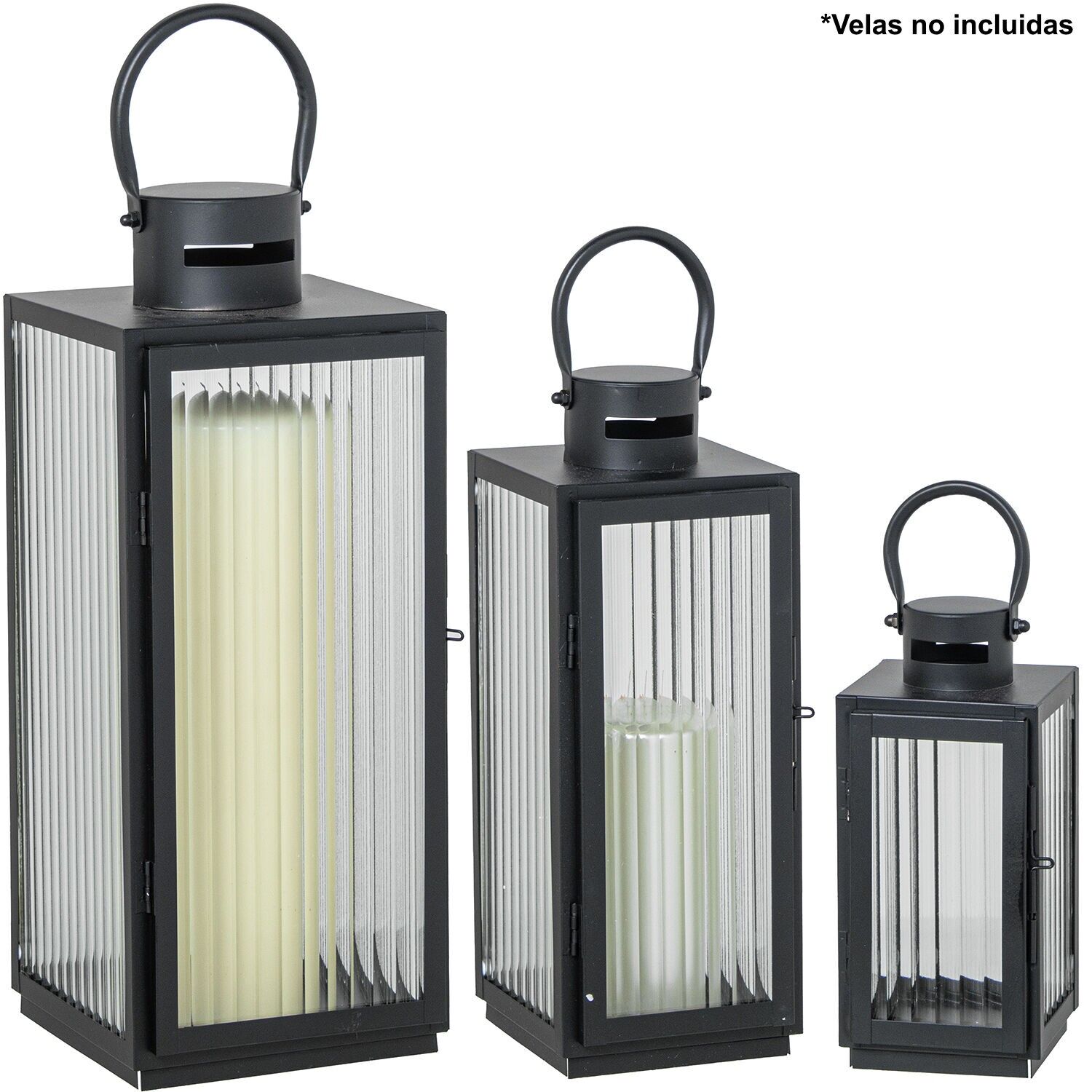 Set mit 3 schwarzen Metall-Kerzenlaternen 11x10x22, 13x12x32 und 17x16x40cm ST61371