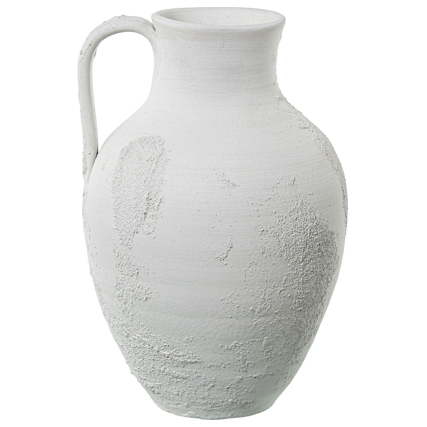 Keramikvase mit Henkel, 39 cm, weiß, rustikal grau, 24 x 26 x 39 cm, Öffnung: 12 cm ST61457
