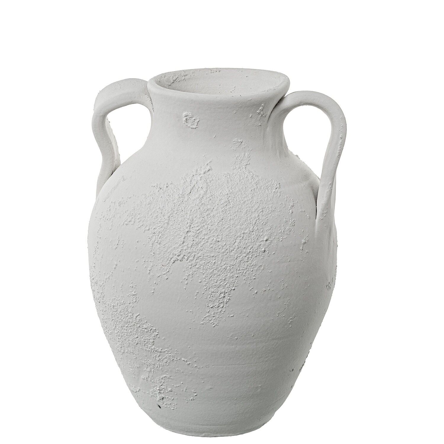 Keramikvase mit Henkeln, 30 cm, weiß, rustikal grau, 22 x 23 x 30 cm, Öffnung: 13 cm ST61458