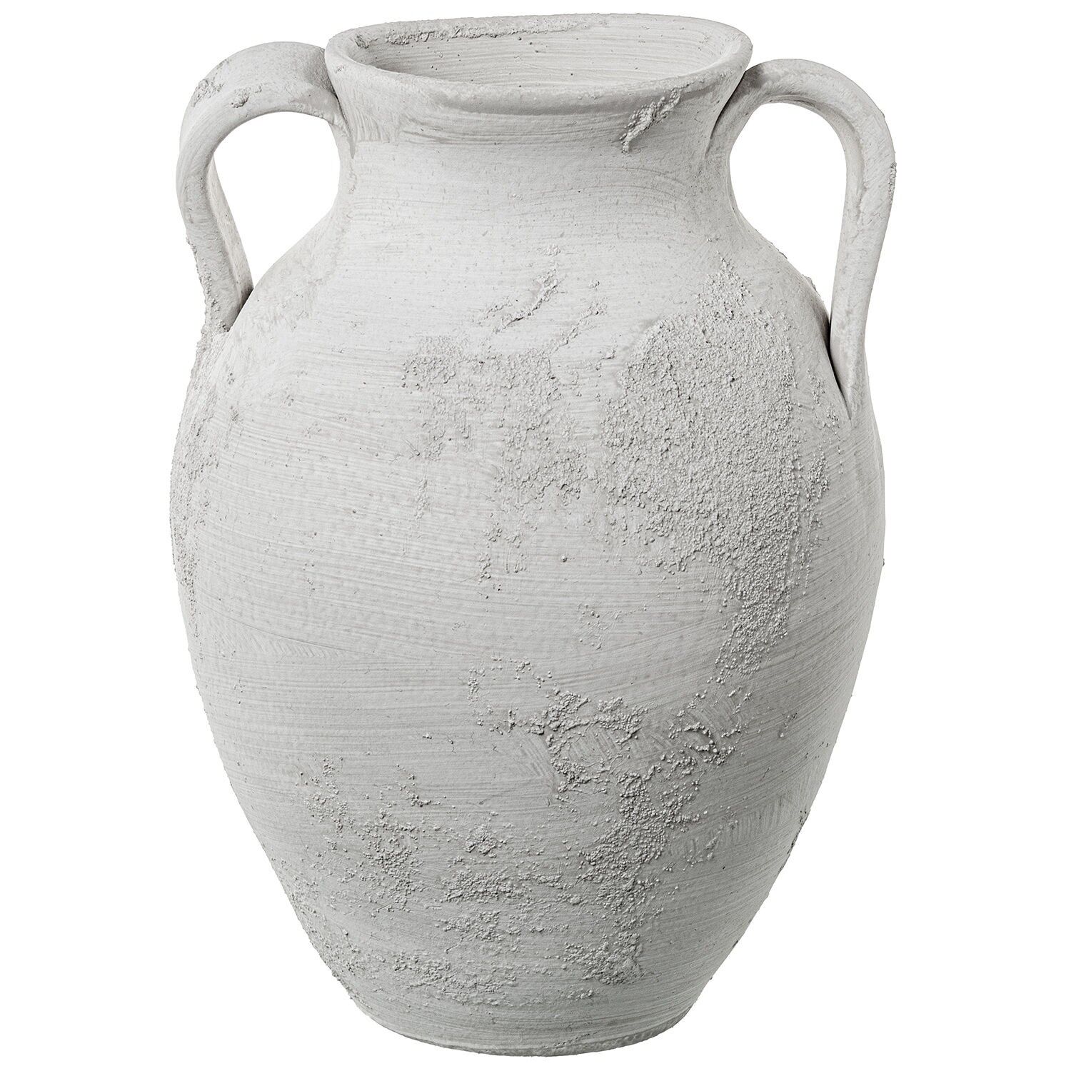 Keramikvase mit Henkeln, 36 cm, weiß, rustikal grau, 25 x 26 x 36 cm, Öffnung: 15 cm ST61459