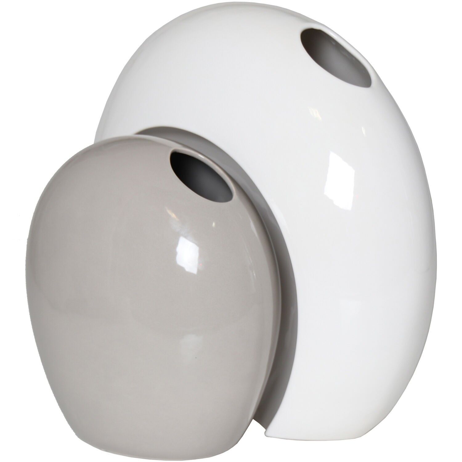 Set aus 2 Keramikvasen, glänzend weiß und glänzend grau, 40x18x38 und 26x16x26cm ST61483