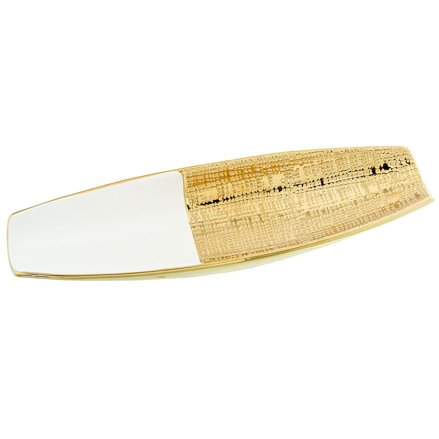 Tischdekoration aus gold-weißer Keramik, 33 x 11 x 4,5 cm, ST61493