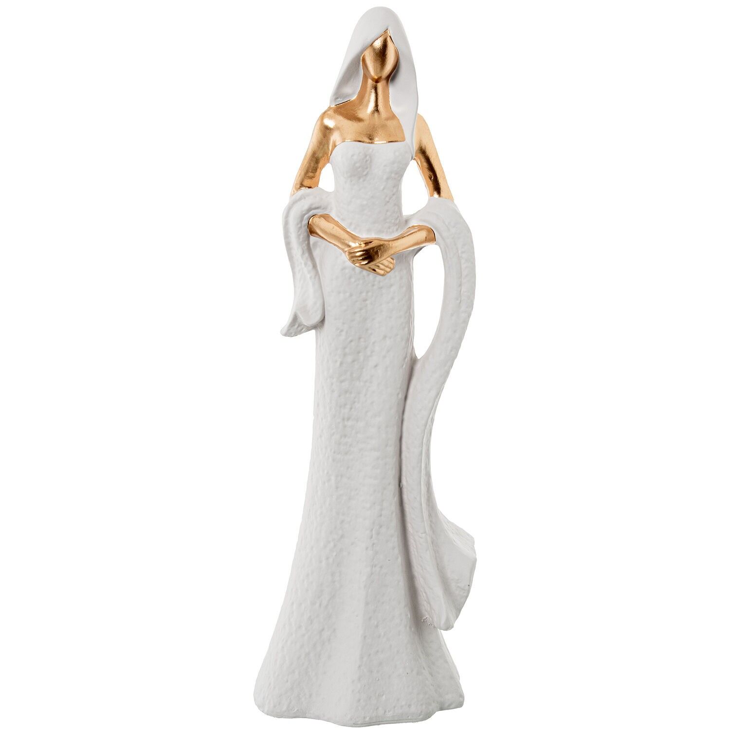 Keramikfigur einer Frau mit weißem Schal und goldenen Akzenten, 15 x 10 x 44 cm ST61580