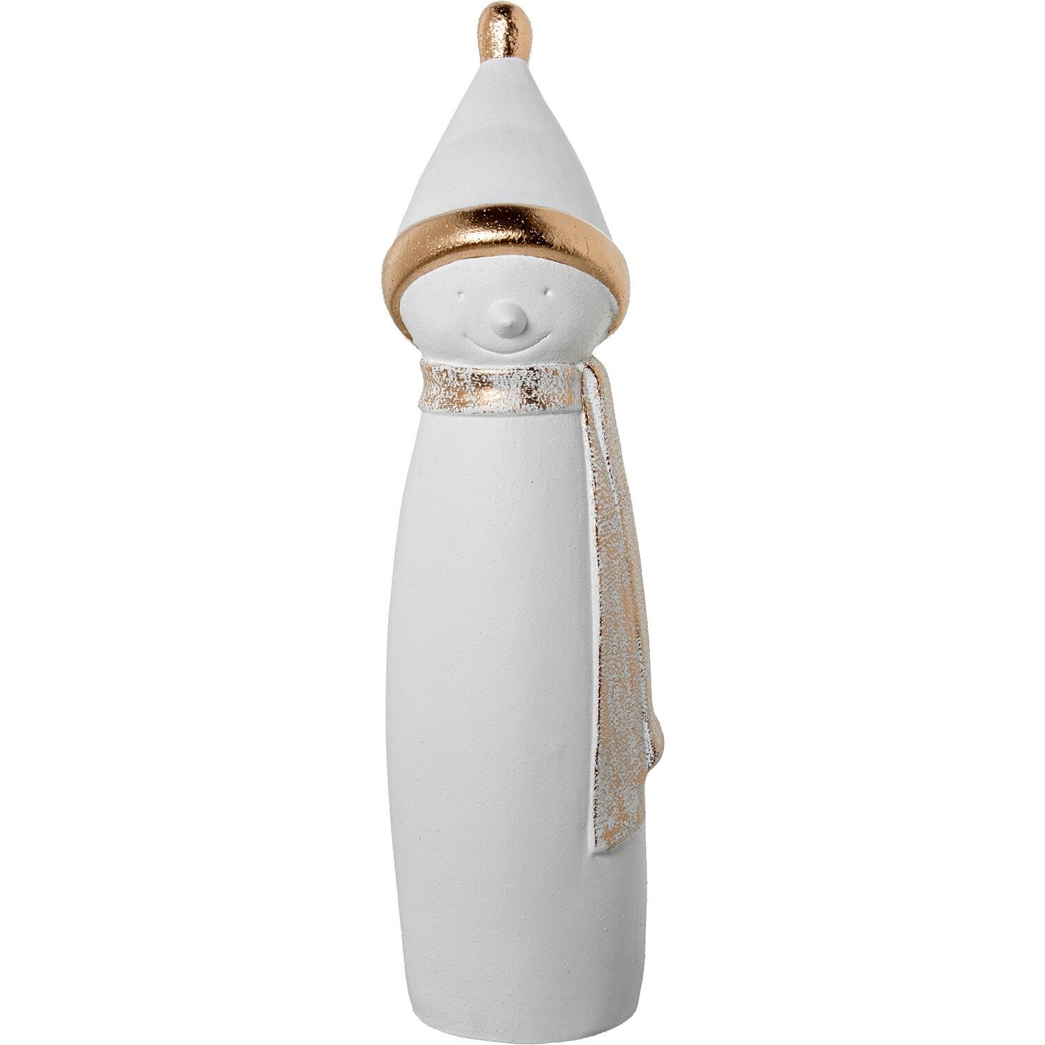 Keramik-Schneemannfigur, 55 cm, weiß, gold, 15 x 55 cm ST61581
