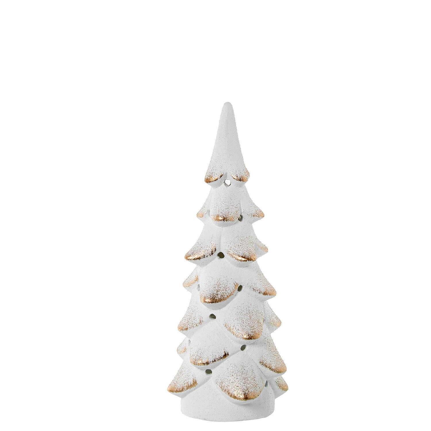 Keramischer Kerzenhalter, Kiefernholzfigur, 35 cm, weiß, gold, 13 x 35 cm, ST61584