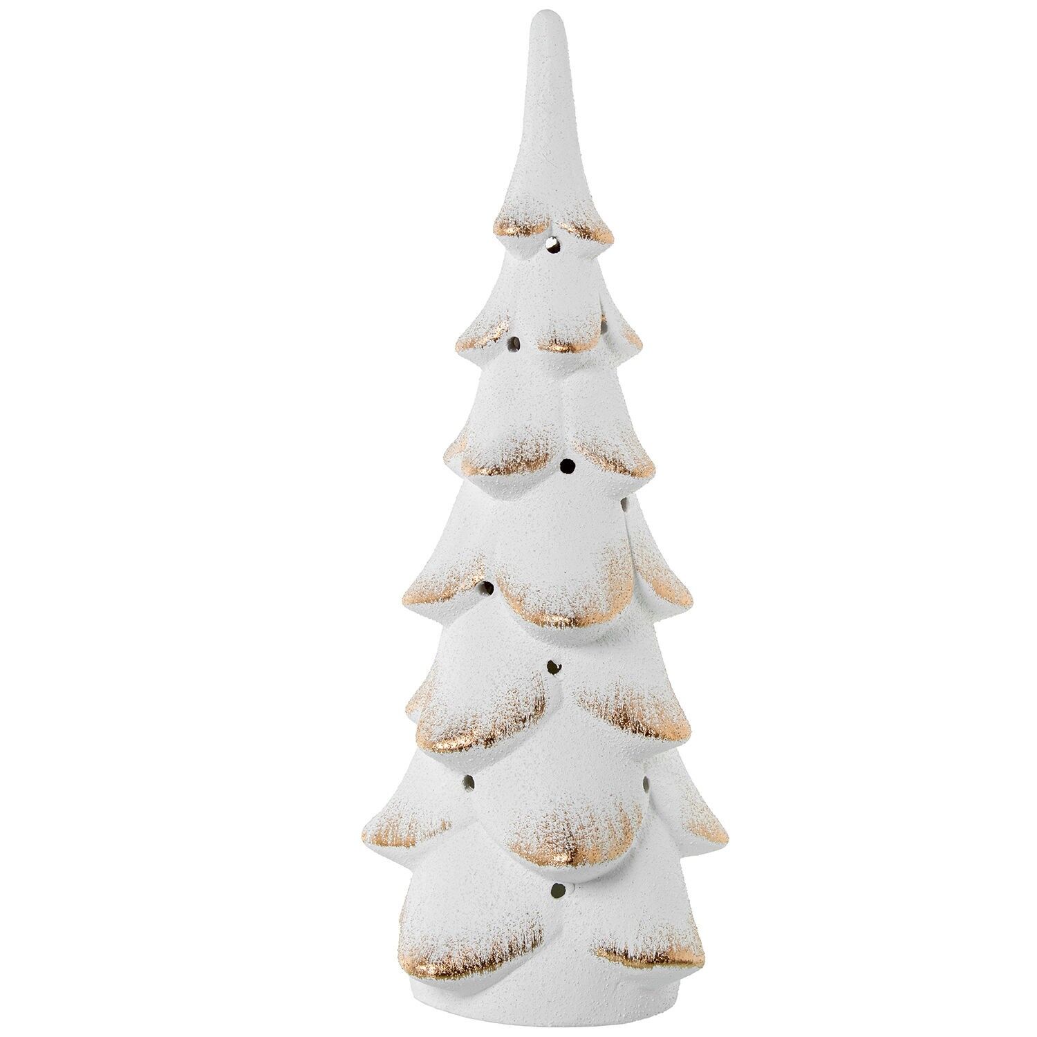 Keramischer Kerzenhalter, Kiefernholzfigur, 46 cm, weiß, gold, 17 x 46 cm, ST61583