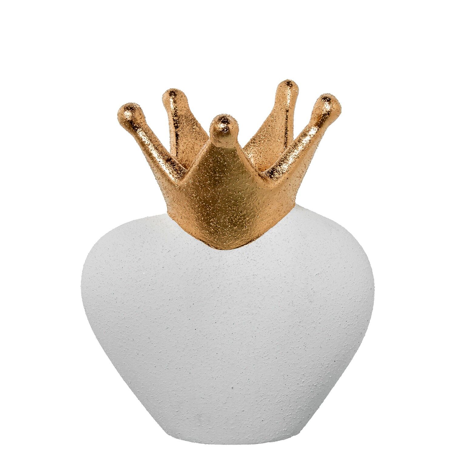 Keramikfigur Herz mit Krone, 26 cm, weiß, gold, 22 x 17 x 26 cm, ST61649