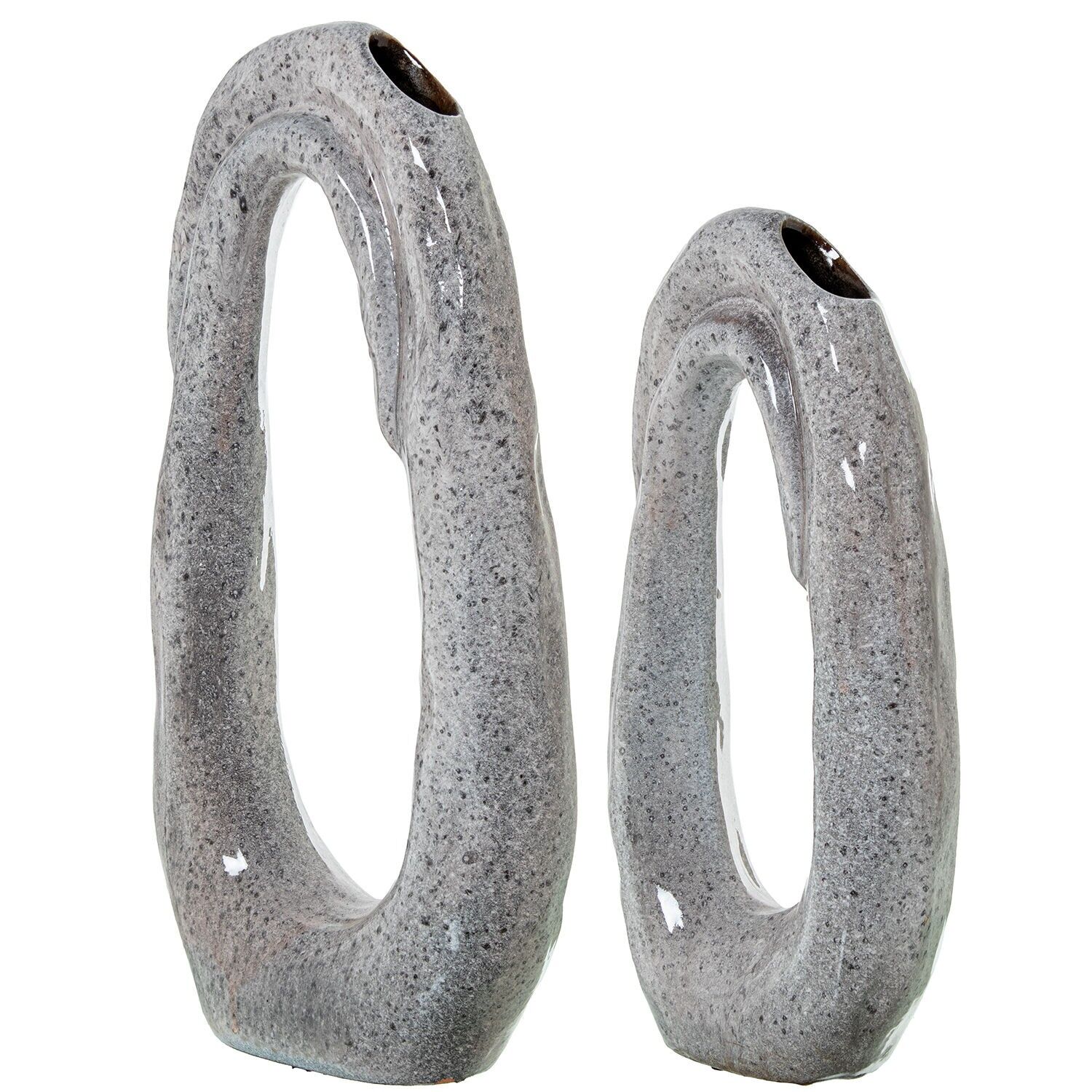 Set aus 2 abstrakten, hellgrauen Glanzvasen, 23x9x46 und 19x8x38cm, ST61776