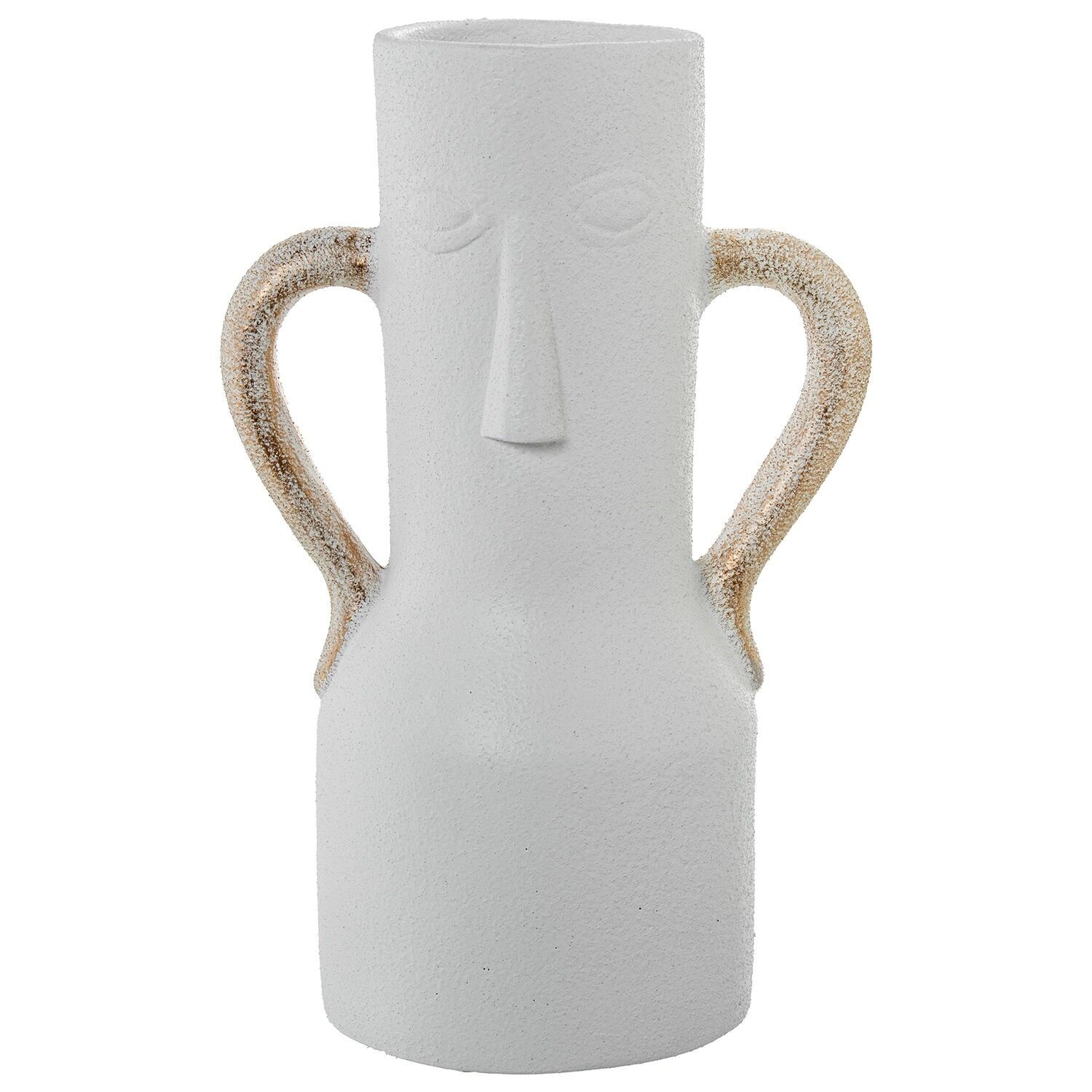 Keramikvase, 38 cm, weiße Vorderseite mit goldenen Henkeln, 25 x 16 x 38 cm ST61779