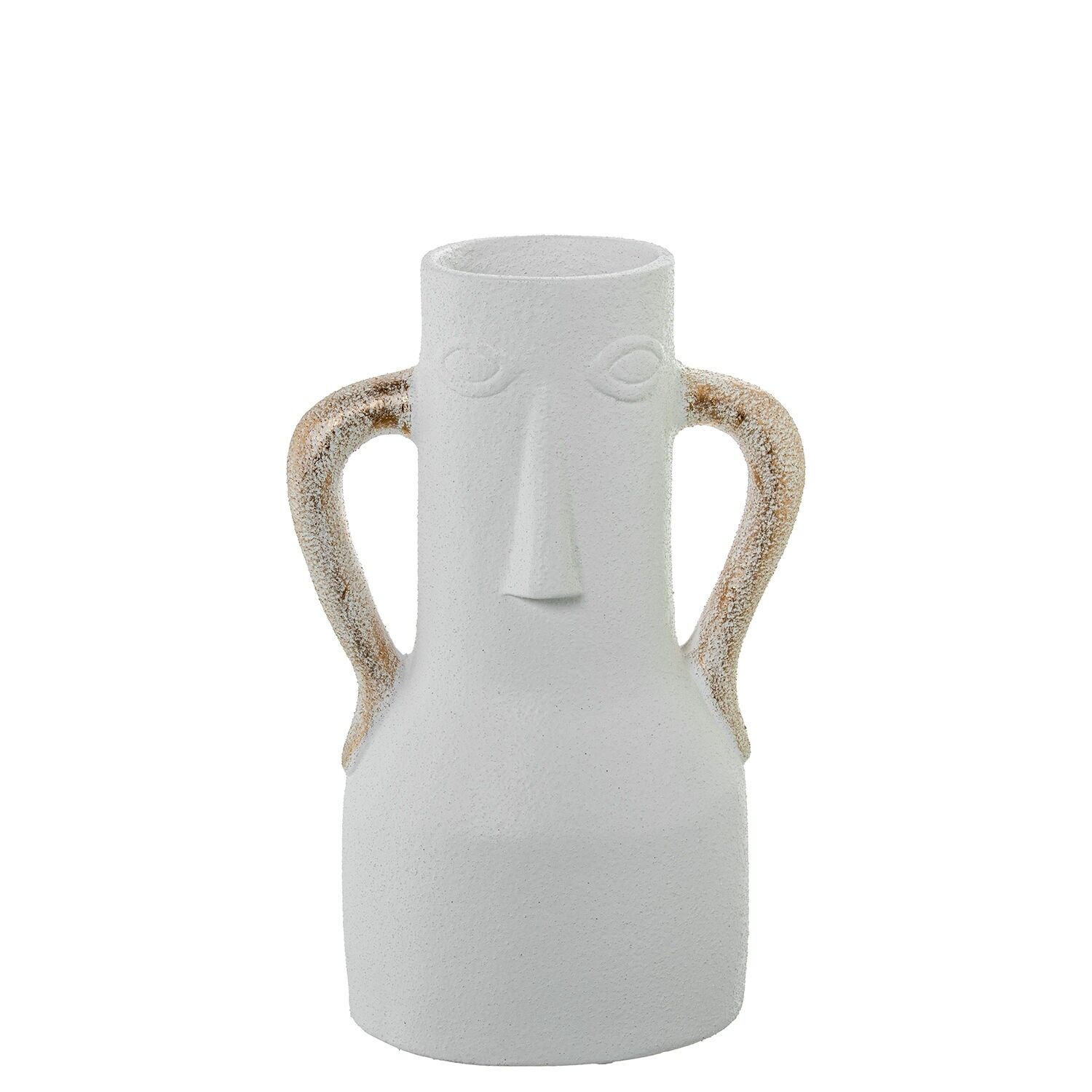 Keramikvase, 30 cm, weiße Vorderseite, mit goldenen Henkeln, 19 x 15 x 30 cm ST61780