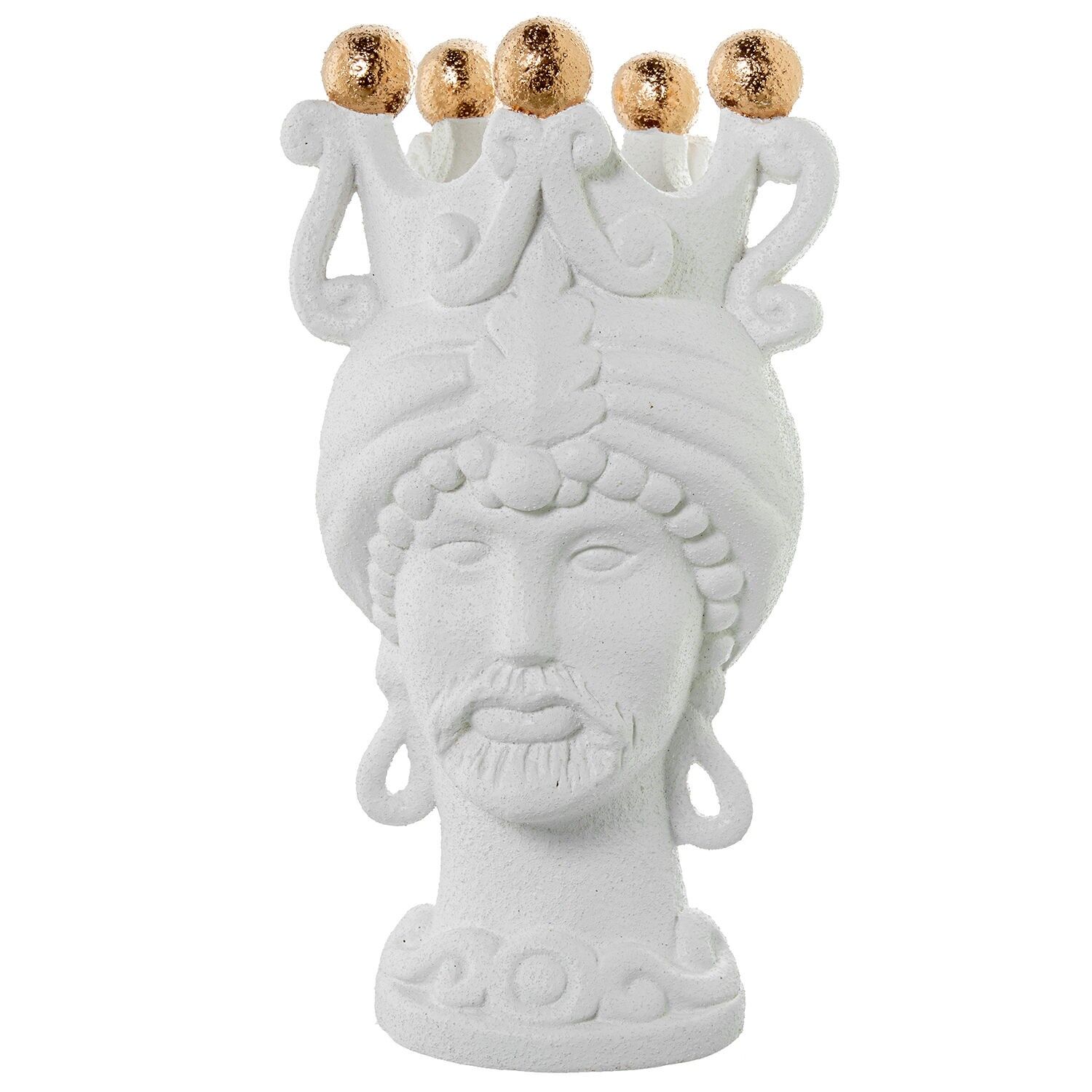 Keramische Büstenvase eines Mannes mit Krone, weiß mit goldenen Kugeln, 19x17x34cm ST61787