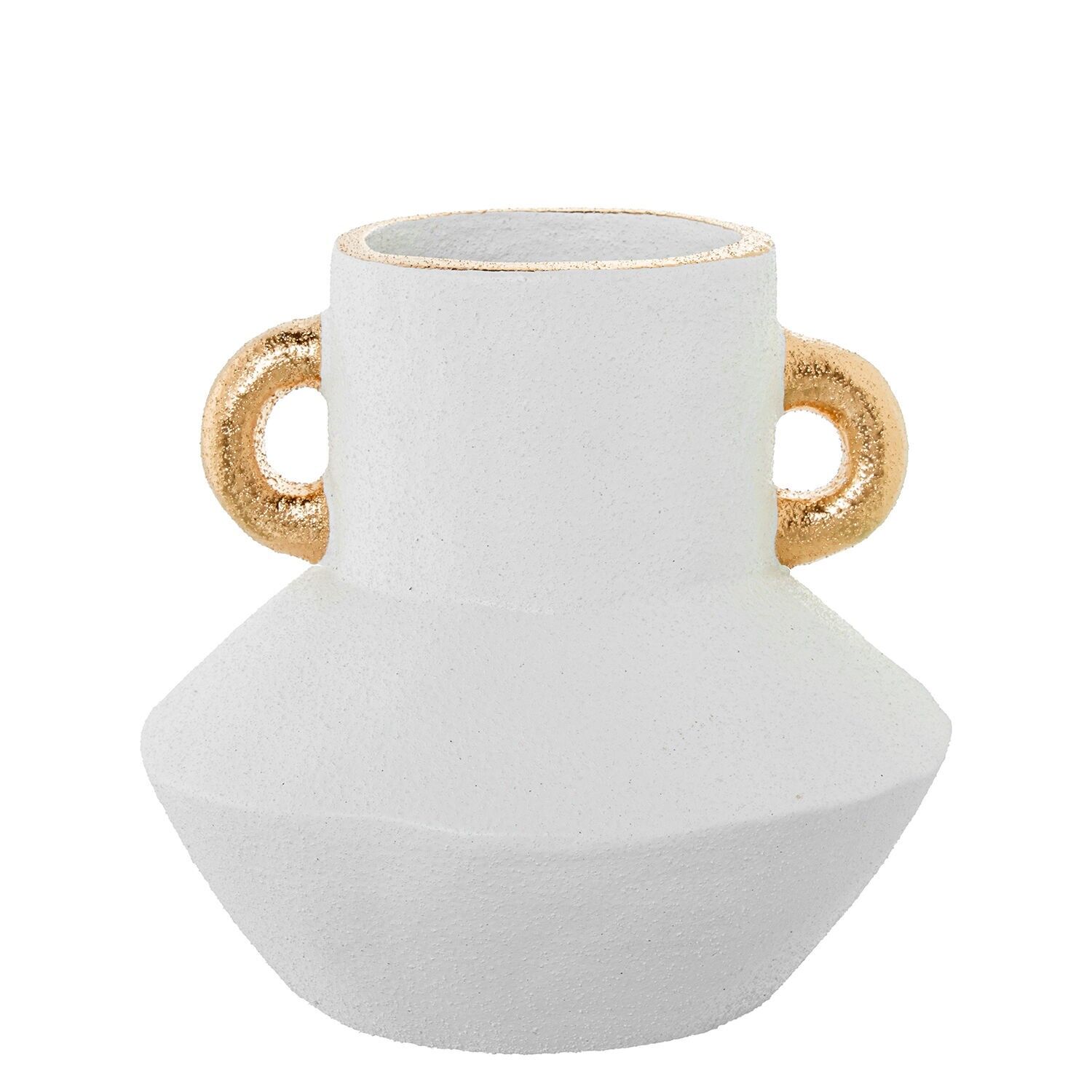 Keramikvase 23 cm, weiß mit goldenen Henkeln, 23 x 23 cm, ST61786