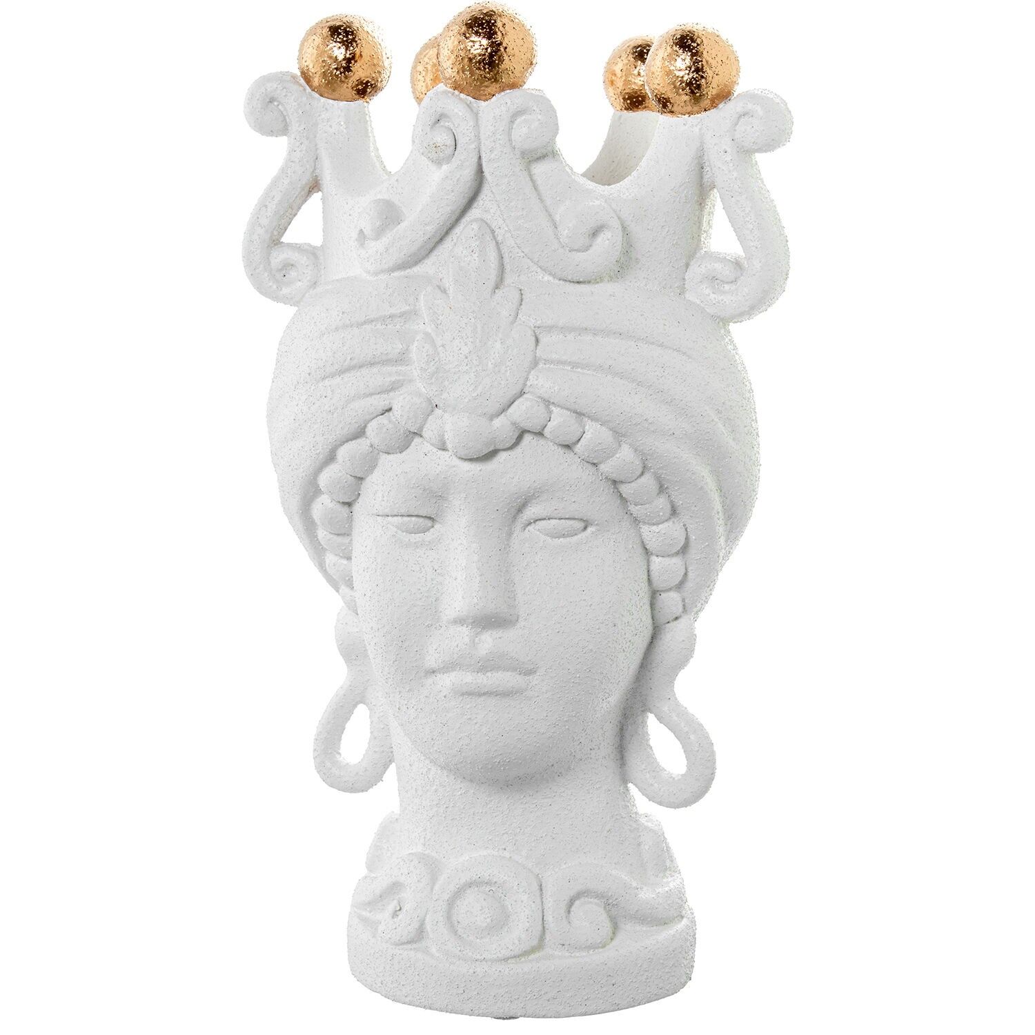 Keramische Büstenvase einer Frau mit Krone, weiß mit goldenen Kugeln, 19 x 17 x 34 cm ST61788