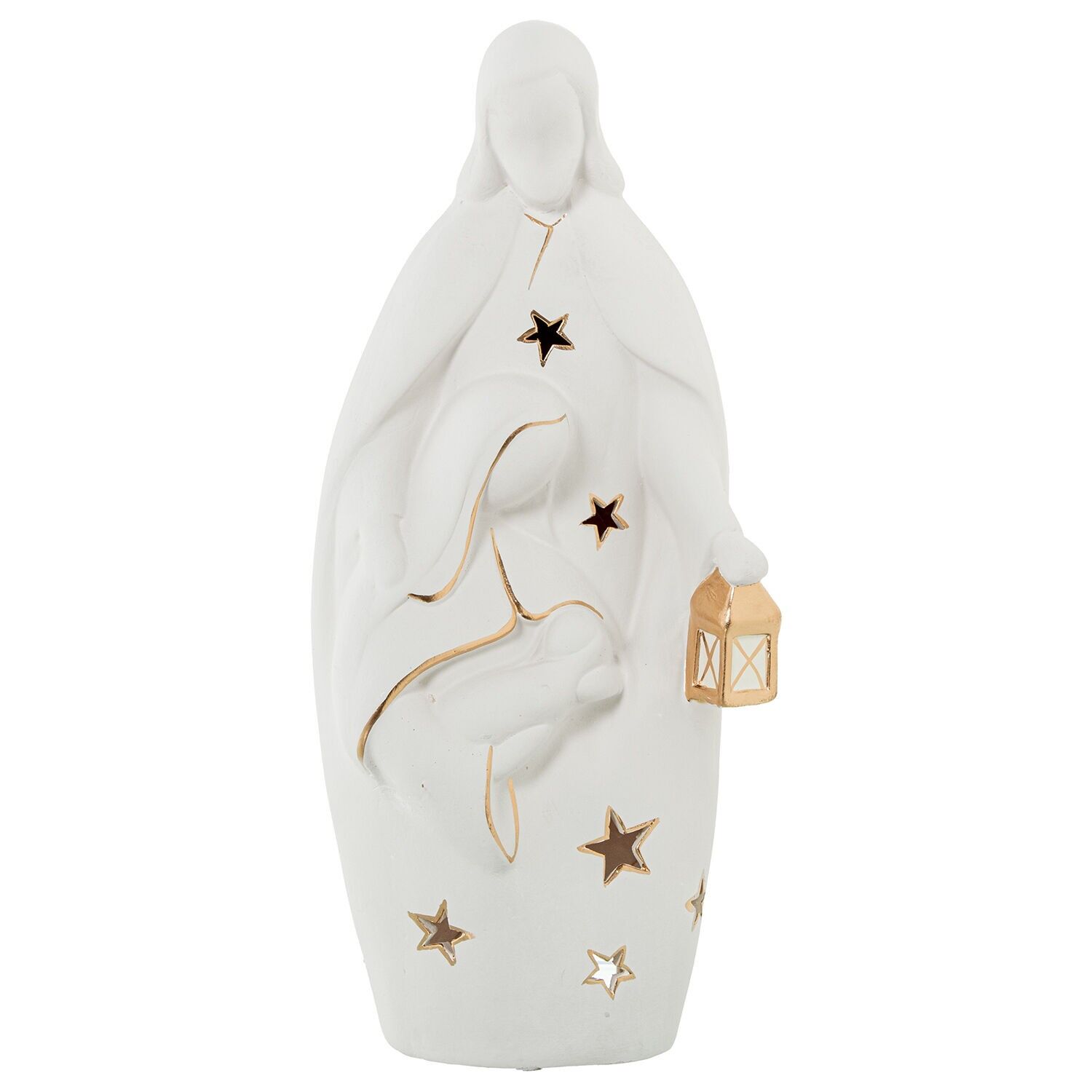 Weißer Keramik-Krippenkerzenhalter, goldfarben, 18 x 9 x 40 cm, ST61794