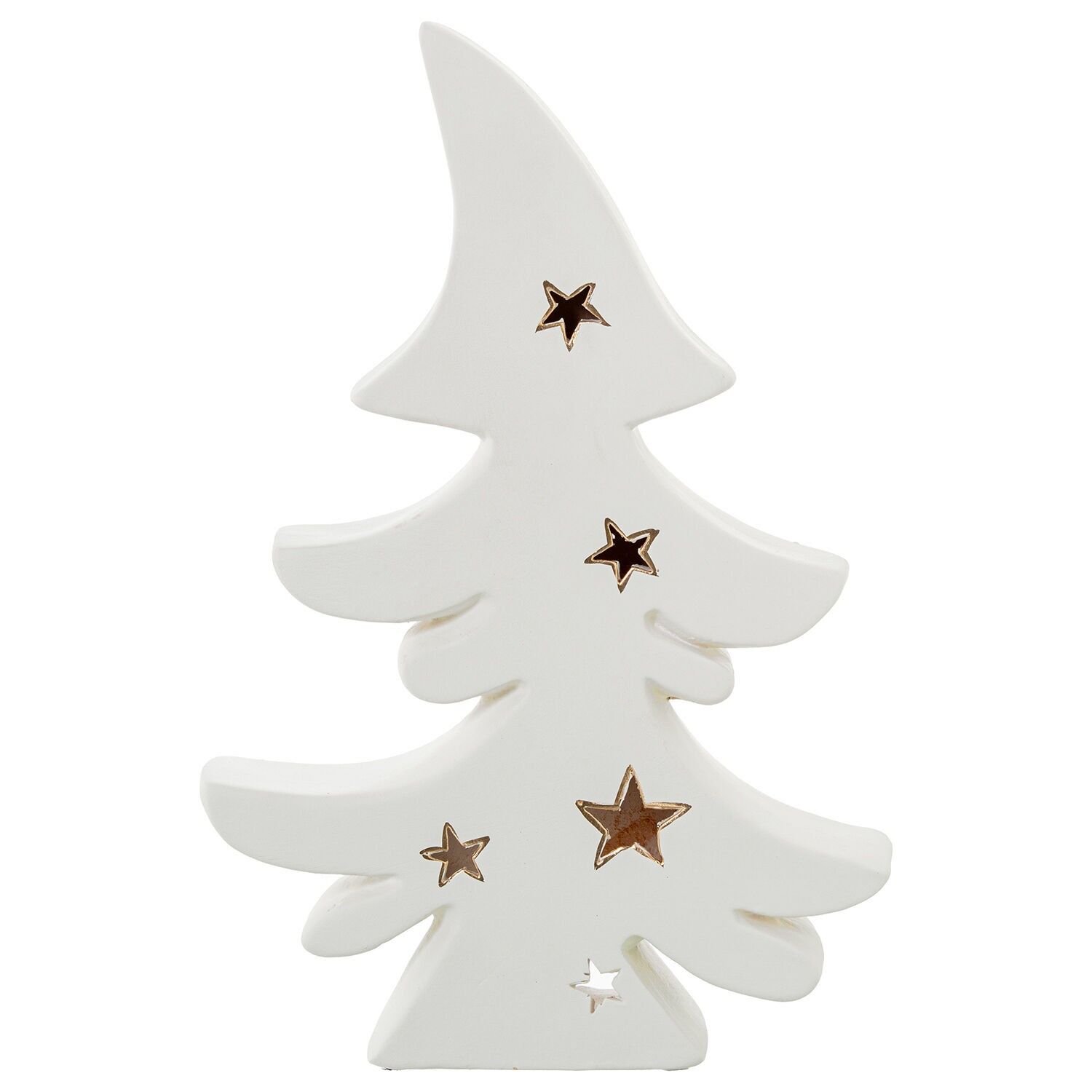 Keramischer Kerzenhalter in Form einer weißen Kiefer, goldfarben, 22 x 5 x 34 cm, ST61808