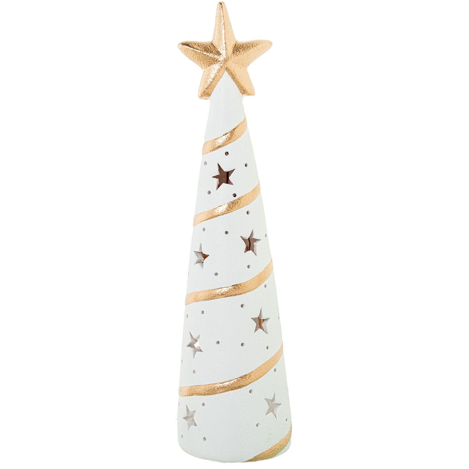 Keramischer Kerzenhalter, Figur 51 cm, Kiefernholz mit weißem Stern, Gold 13x51cm ST61806