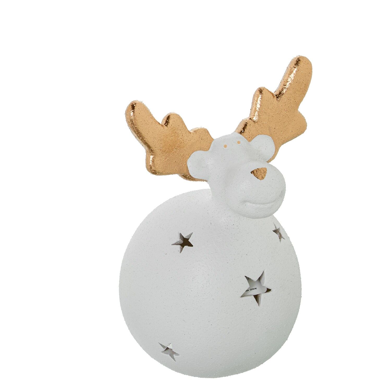 Kerzenhalterfigur in Form eines Hirsches aus weißer und goldener Keramik, 17 x 26 cm, ST61812