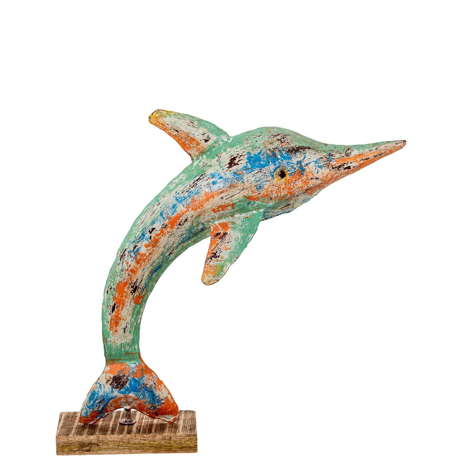 Delfinfigur aus Eisen, 48 cm, mit Holzsockel, 53 x 23 x 48 cm, ST61864