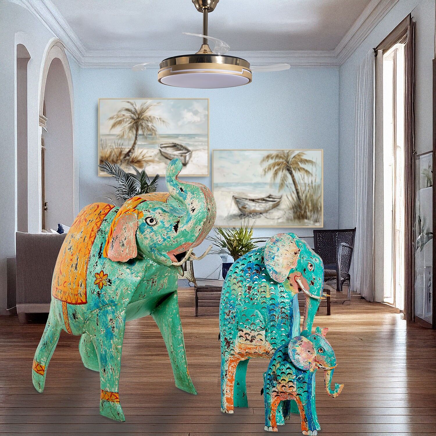 Buy wholesale Elephant iron figure 42cm blue 32x12x42 cm ST61874